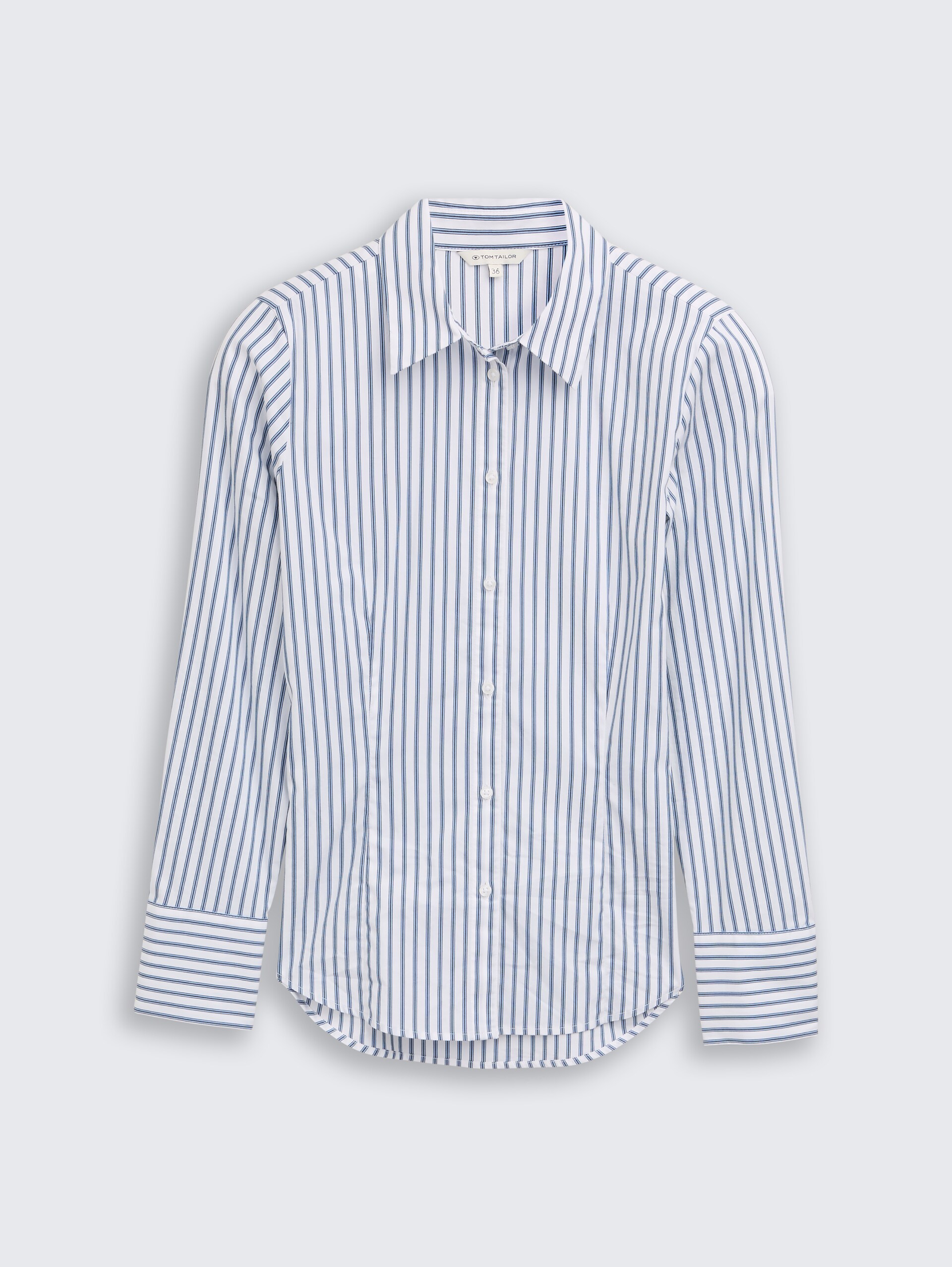 Fitted Popeline Hemdbluse - white blue poplin stripe - Vorder-Produkt-Ansicht