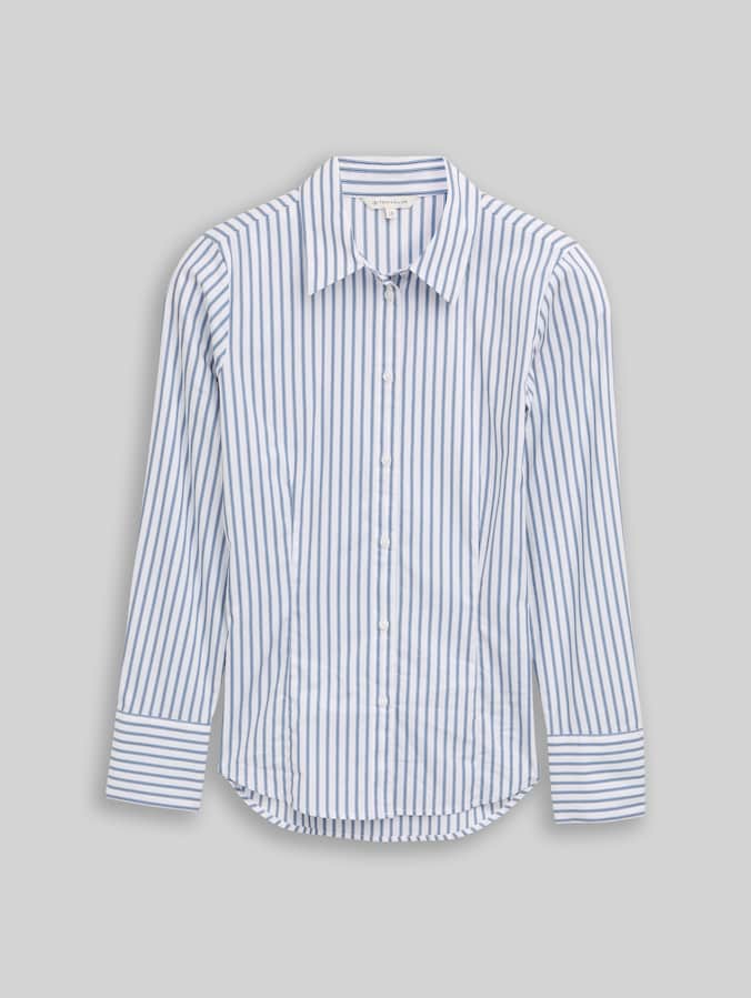 Fitted Popeline Hemdbluse von Women, white blue poplin stripe