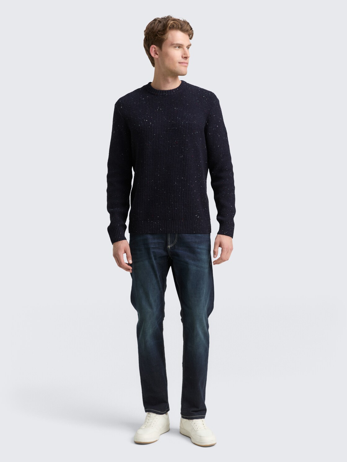 Strickpullover mit Strukturmix - navy melange multi neps - Model-Vorderansicht