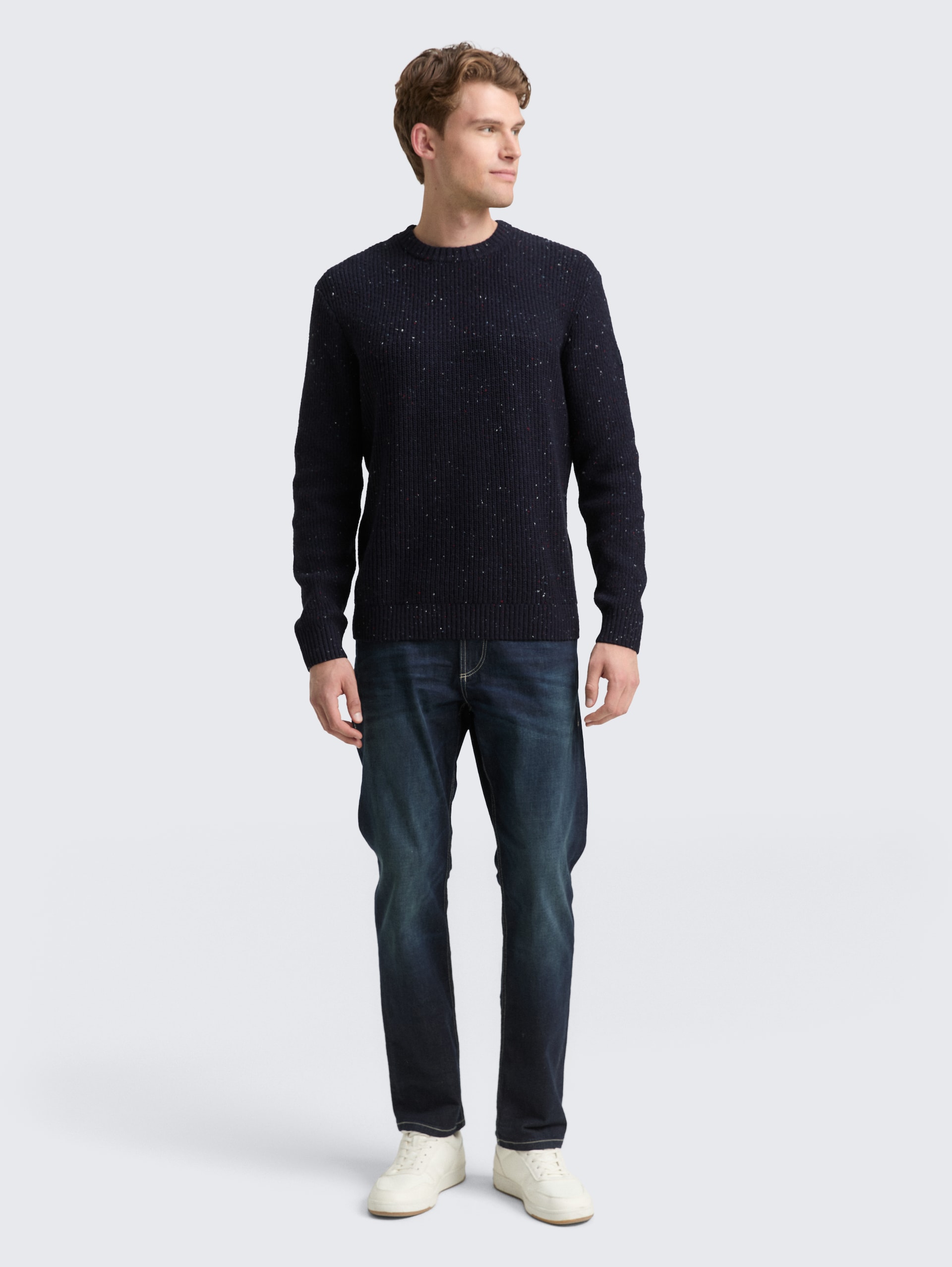 Strickpullover mit Strukturmix - navy melange multi neps - Model-Vorderansicht