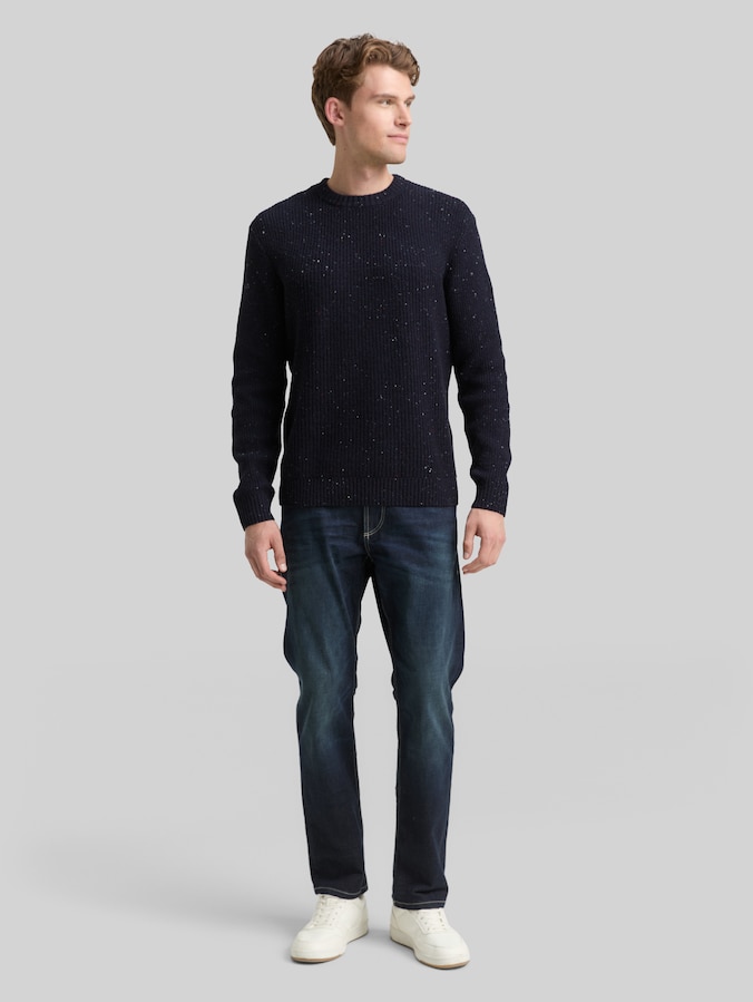 Pull en maille avec mélange de textures par Men, navy melange multi neps