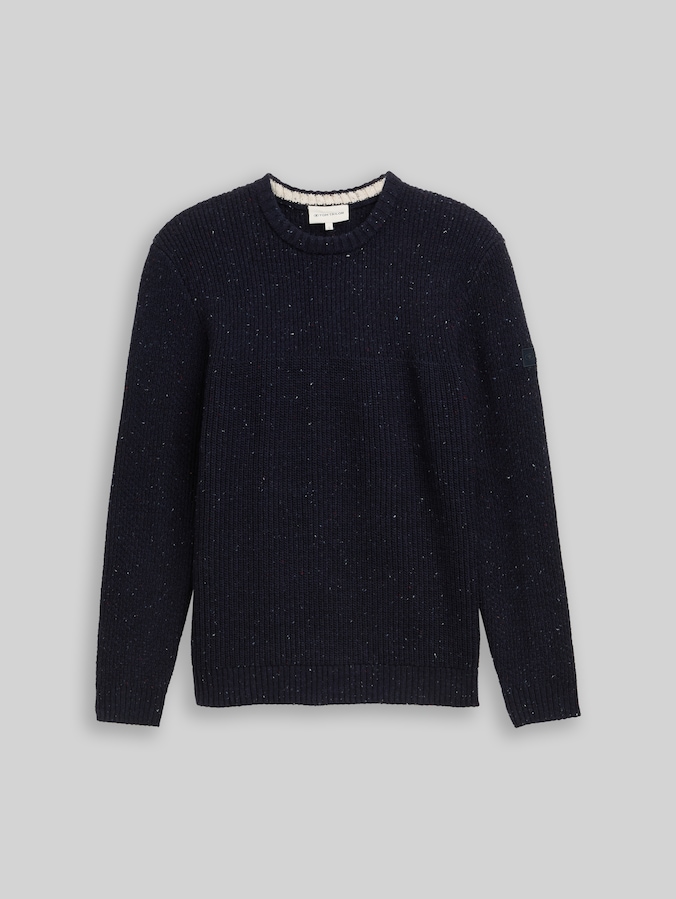 Strickpullover mit Strukturmix von Men, navy melange multi neps