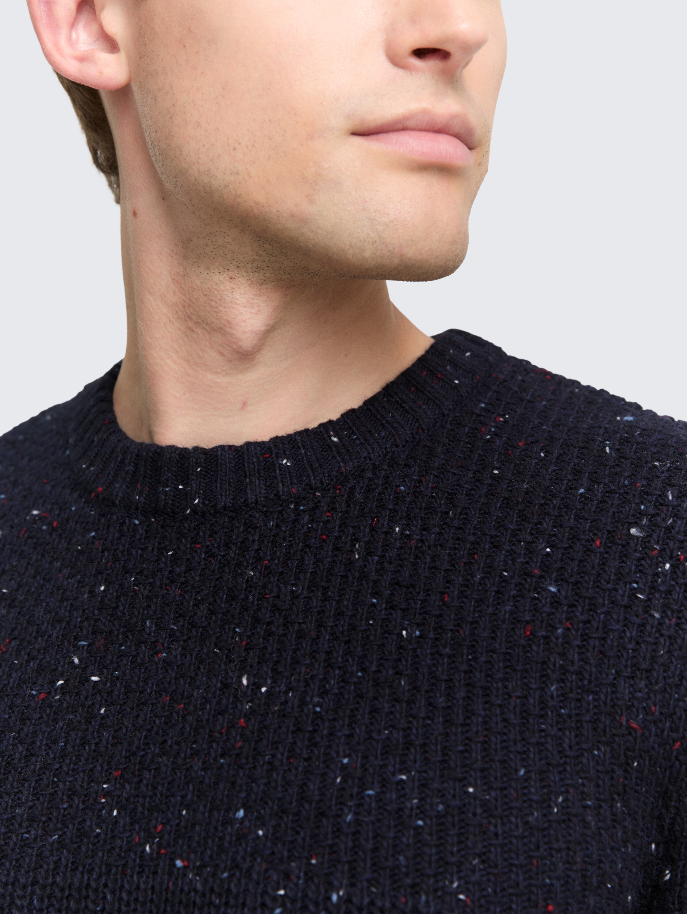 Gebreide trui met structuurmix - navy_melange_multi_neps - 