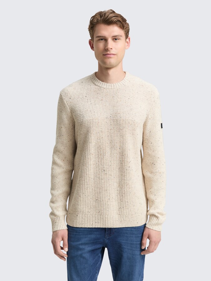 Strickpullover mit Strukturmix von Men, offwhite melange multi neps