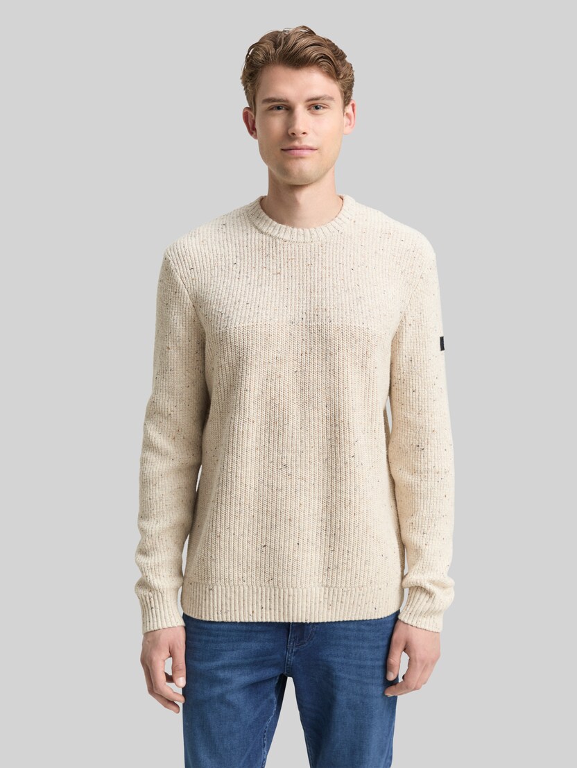 Strickpullover mit Strukturmix von Men, offwhite melange multi neps