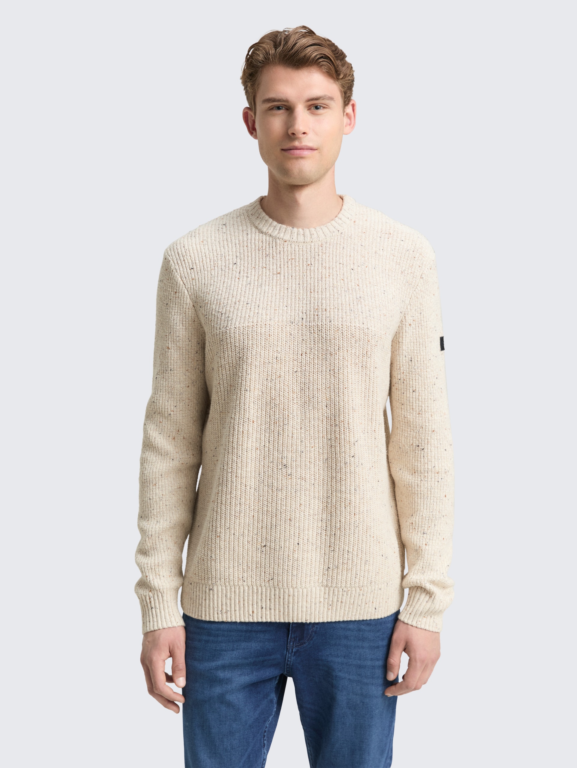 Strickpullover mit Strukturmix - offwhite melange multi neps - Ausschnitt Model-Vorderansicht