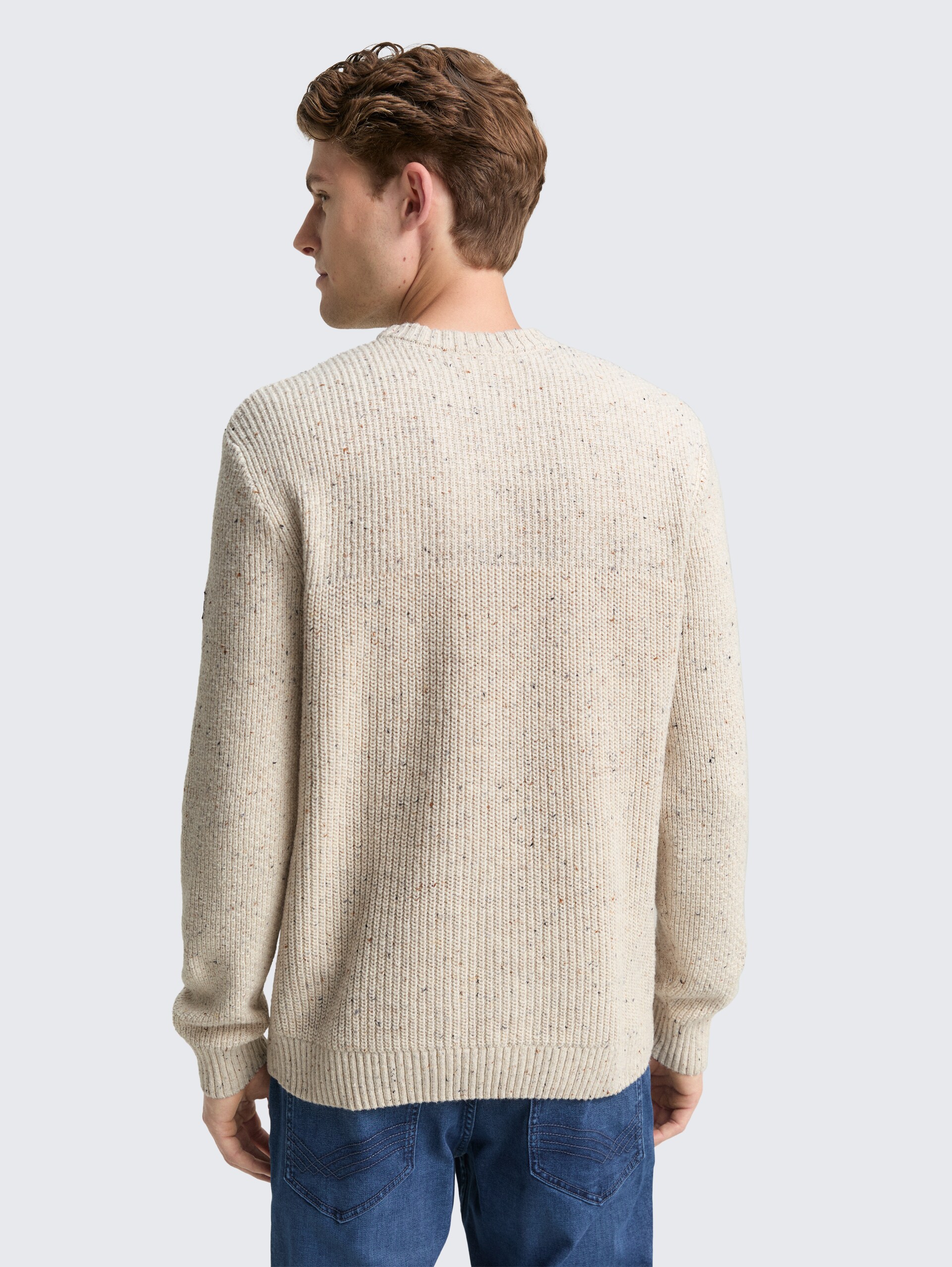 Strickpullover mit Strukturmix - offwhite melange multi neps