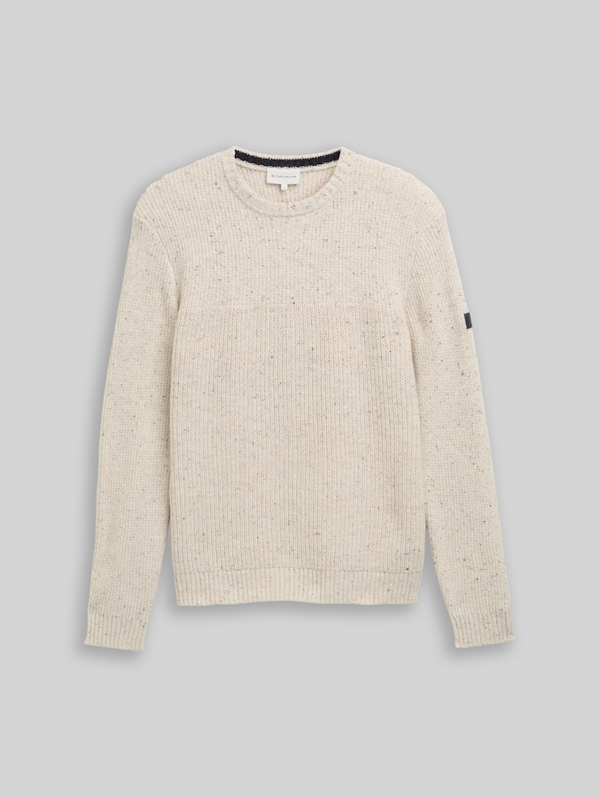 Strickpullover mit Strukturmix von Men, offwhite melange multi neps