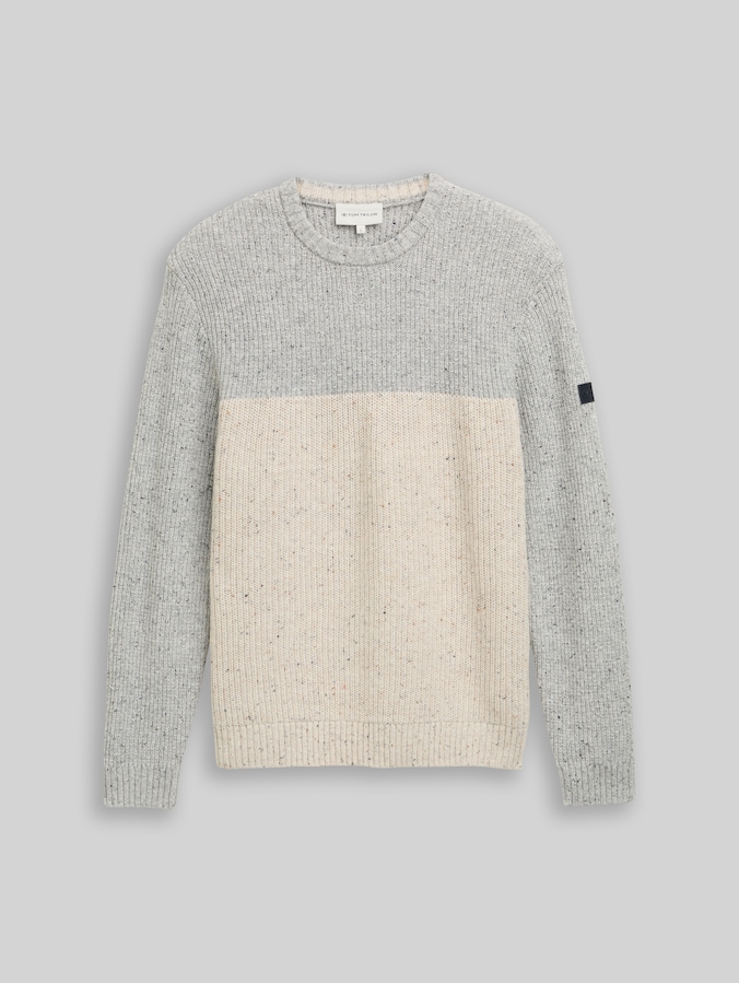 Strickpullover mit Strukturmix von Men, grey offwhite nep colorblock