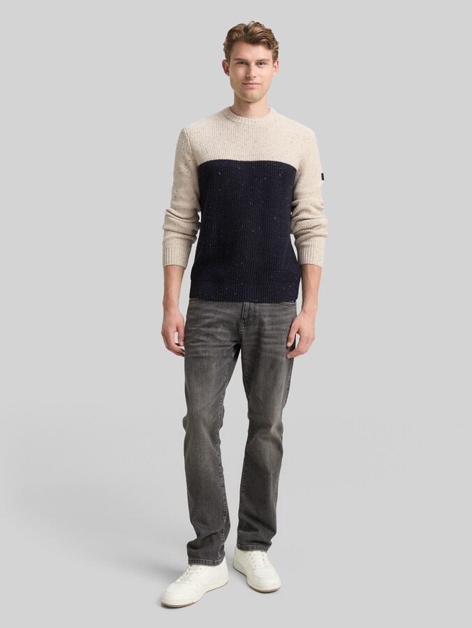Pull en maille avec mélange de textures par Men, offwhite navy color block