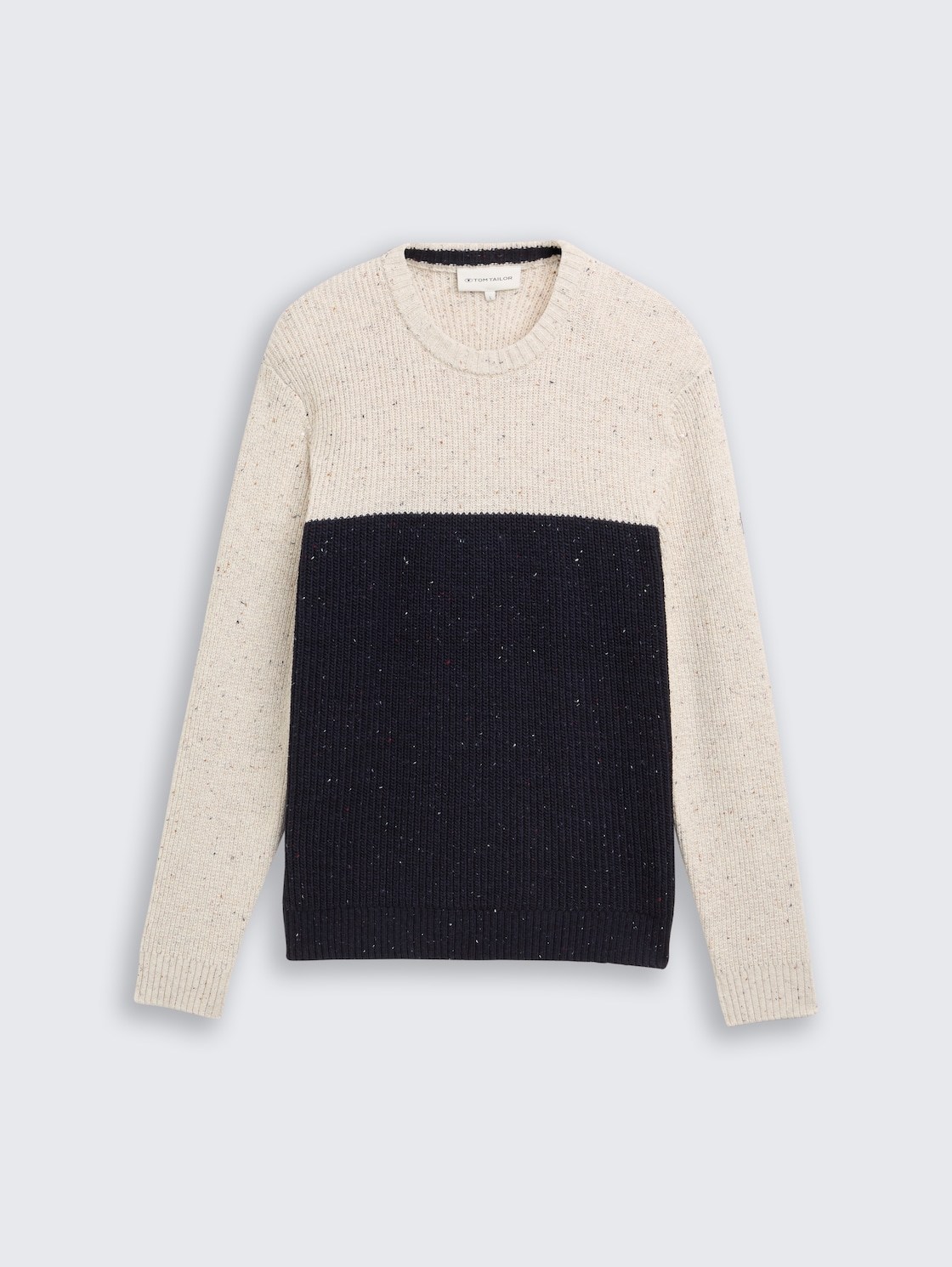 Strickpullover mit Strukturmix - offwhite navy color block