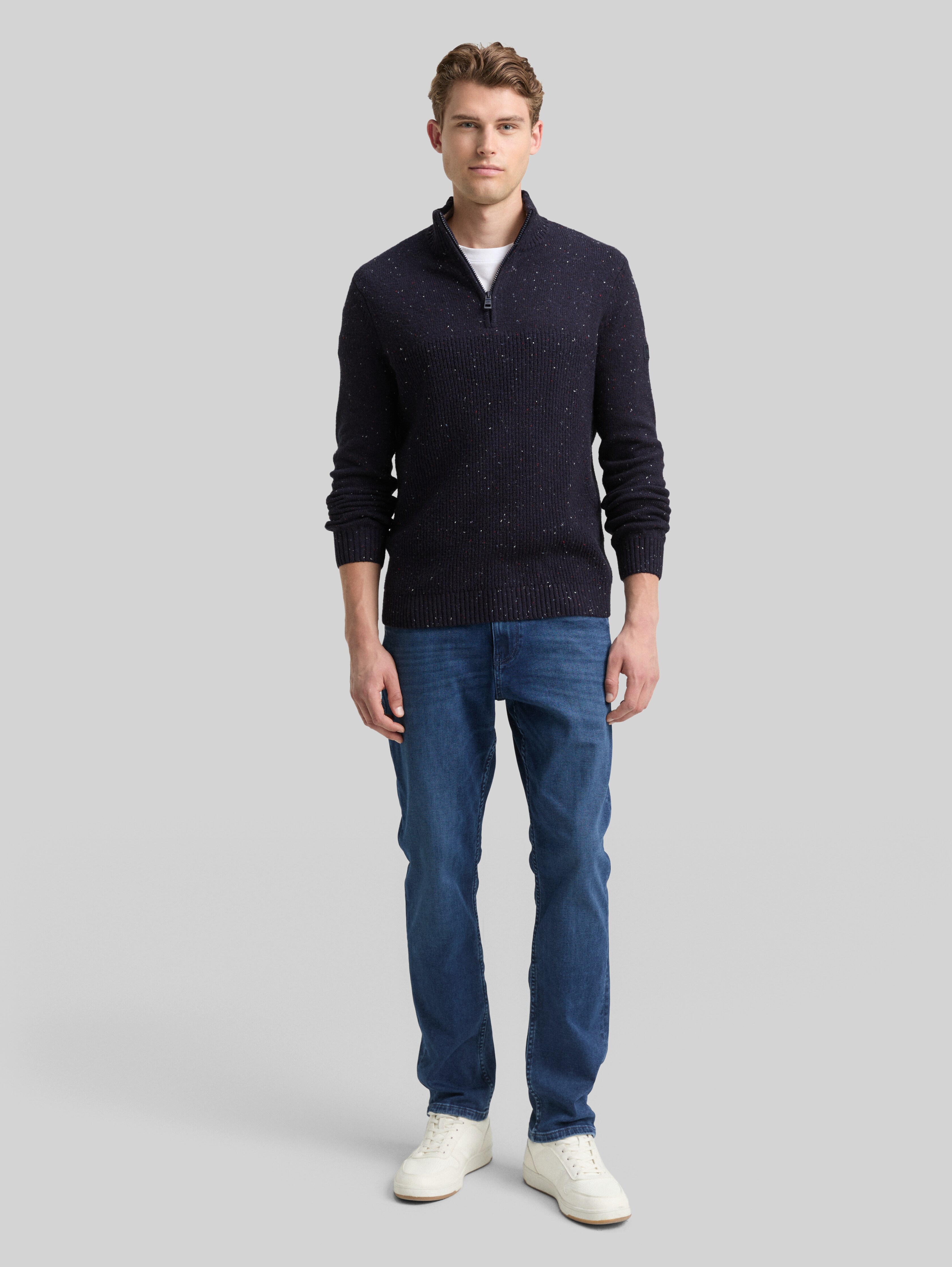 Troyer knitted jumper with mixed textures in blue by Tom Tailor