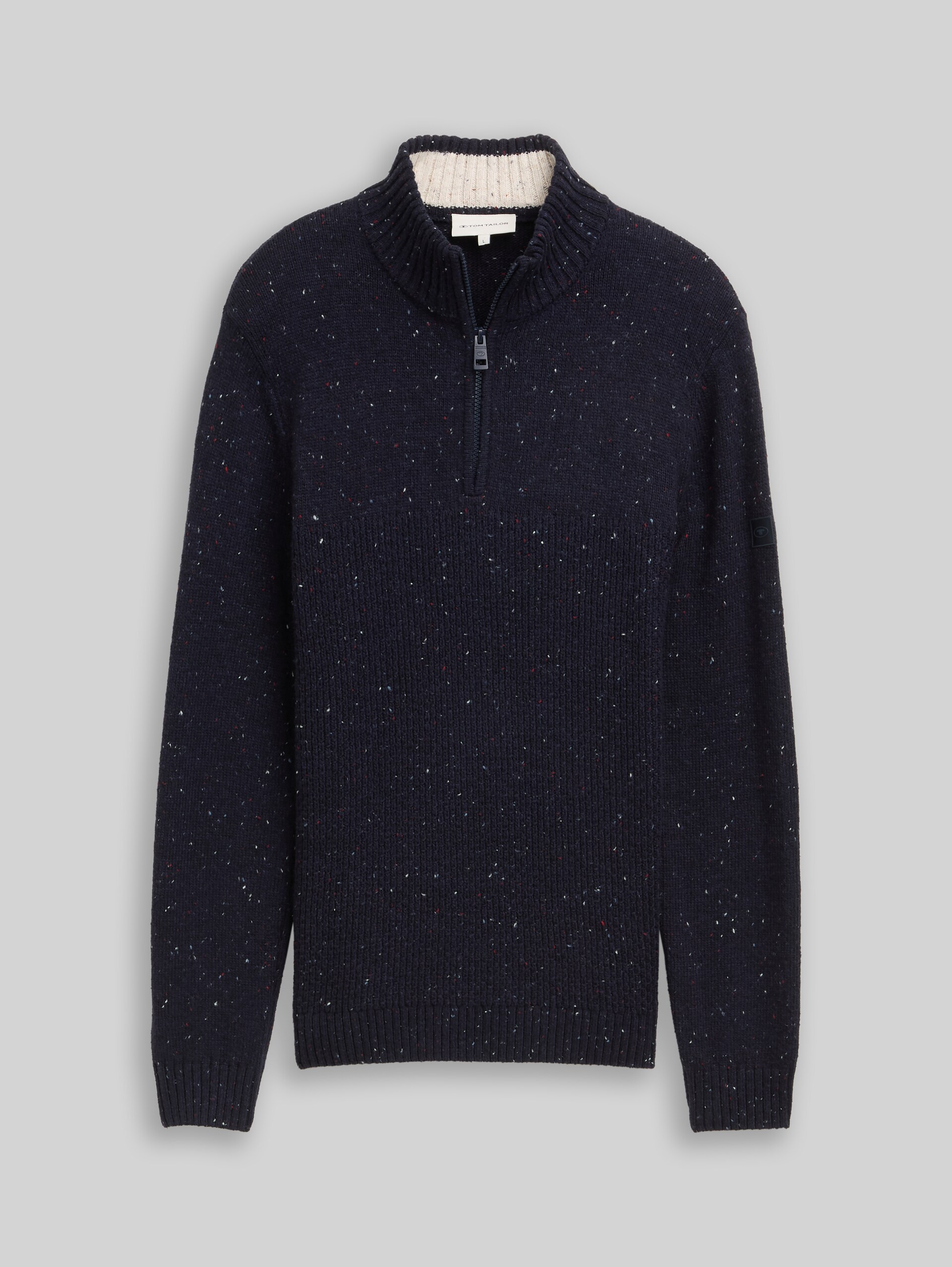 Troyer knitted jumper with mixed textures - navy melange multi neps