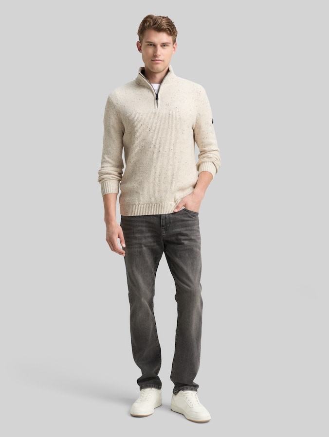 Troyer Strickpullover mit Strukturmix von Men, offwhite melange multi neps