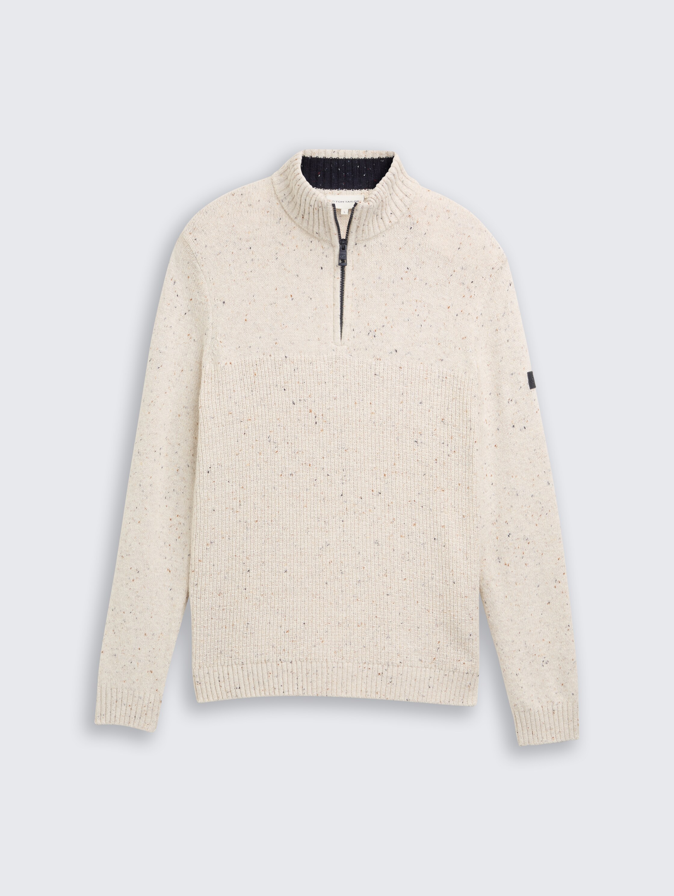 Troyer knitted jumper with mixed textures - offwhite_melange_multi_neps - 