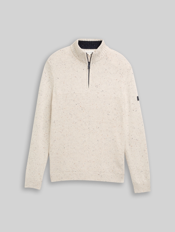 Troyer Strickpullover mit Strukturmix von Men, offwhite melange multi neps