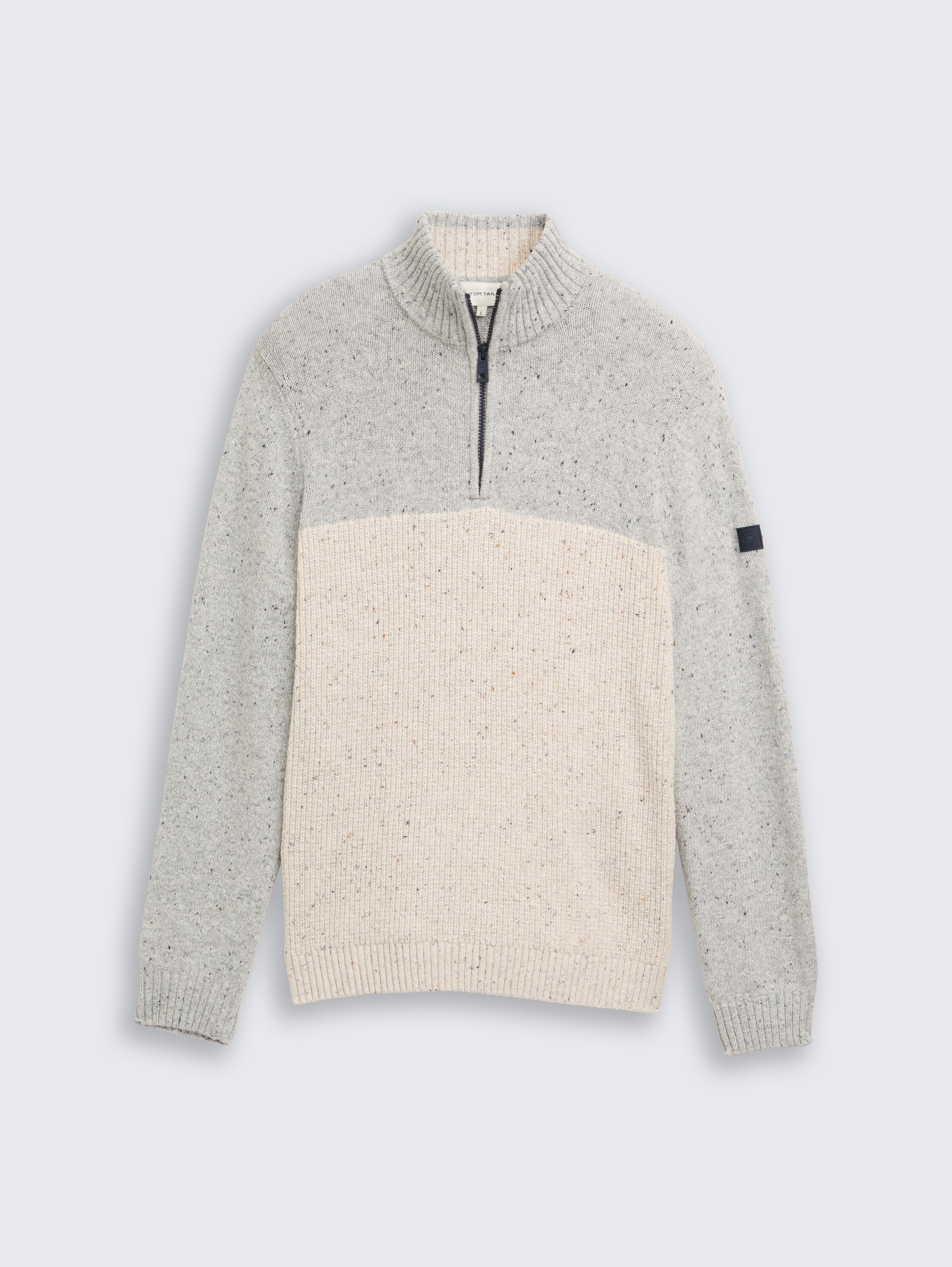 Troyer gebreide trui met mix van structuren - grey_offwhite_nep_colorblock - 