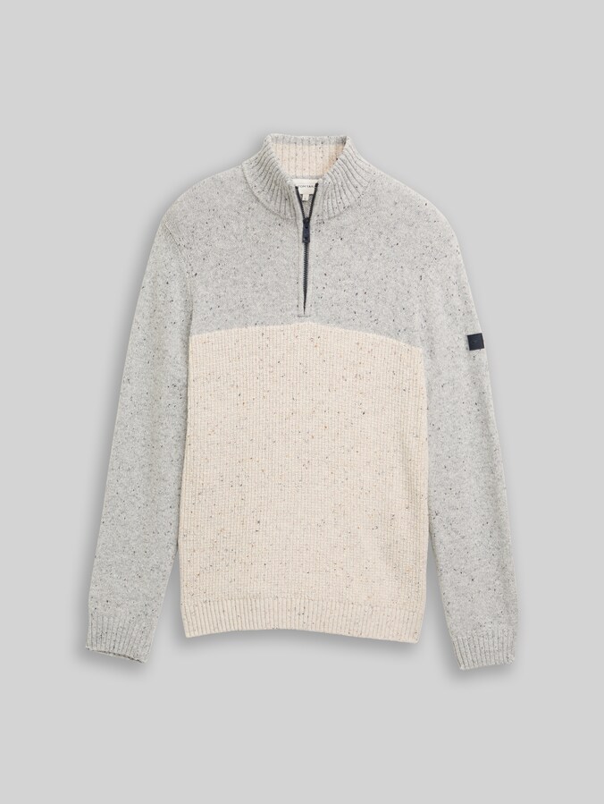 Troyer Strickpullover mit Strukturmix von Men, grey offwhite nep colorblock