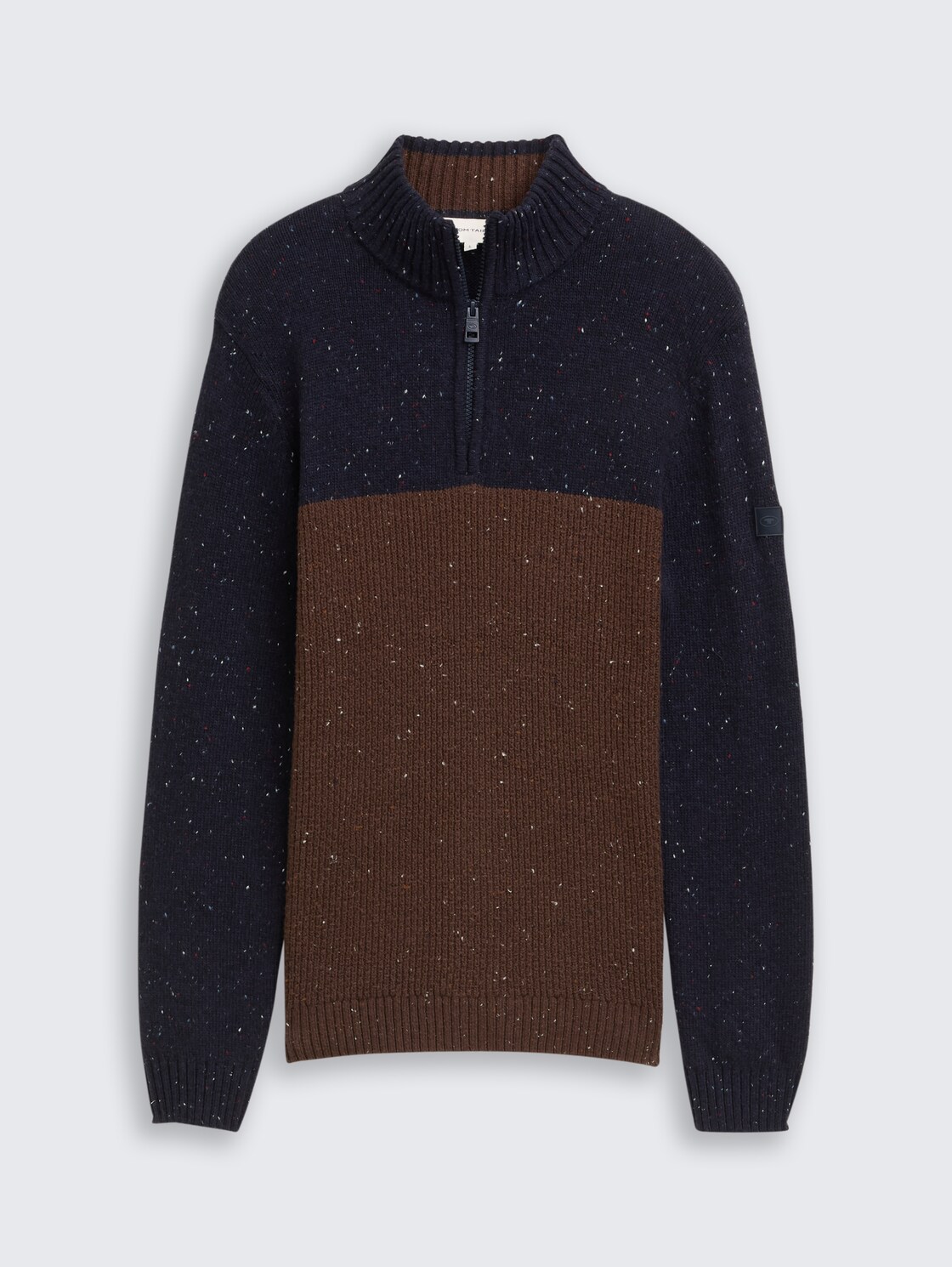 Troyer Strickpullover mit Strukturmix - navy brown color block