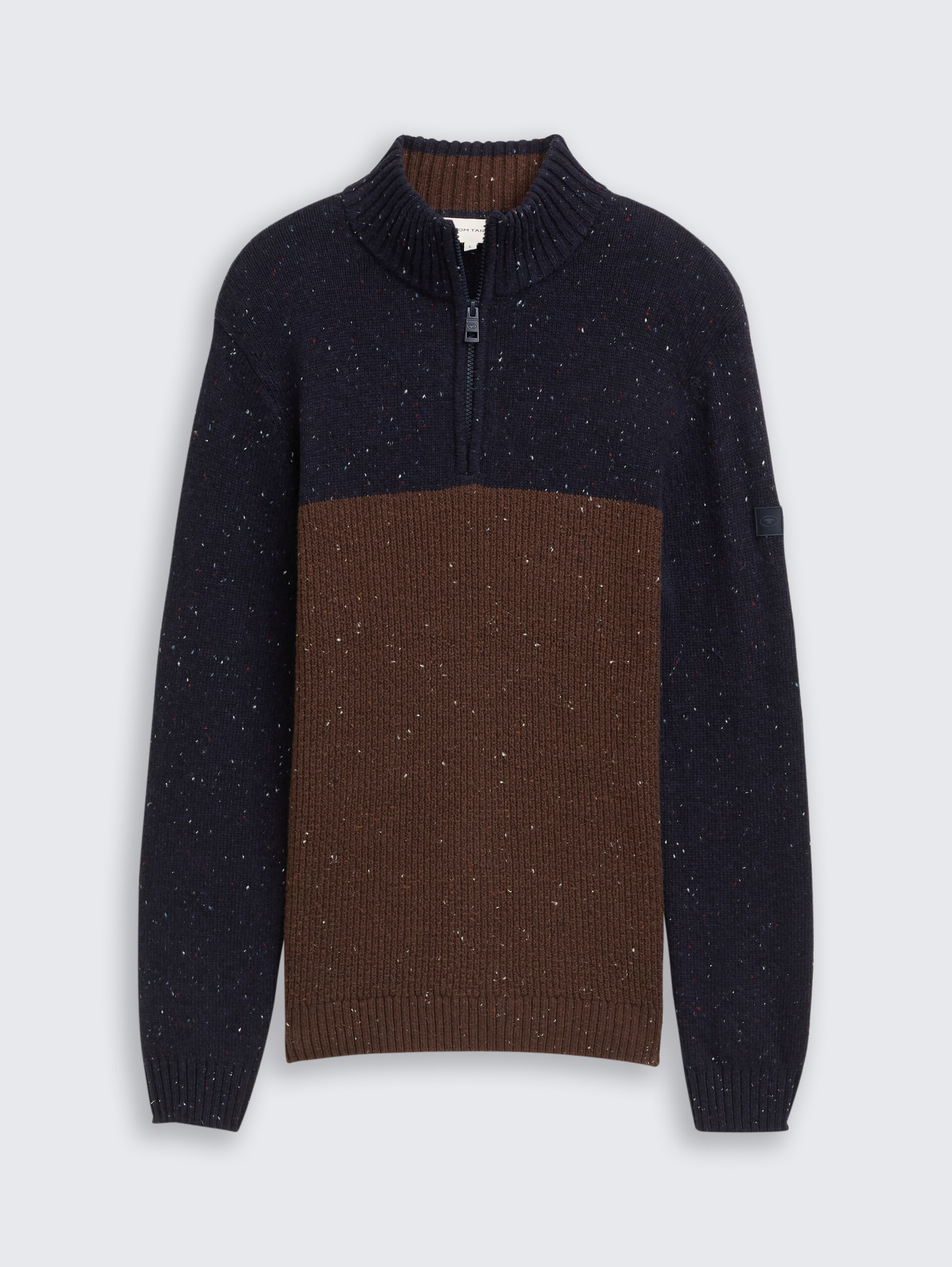Troyer Strickpullover mit Strukturmix - navy brown color block