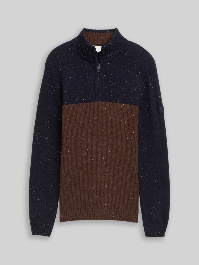 Troyer Strickpullover mit Strukturmix von Men, navy brown color block
