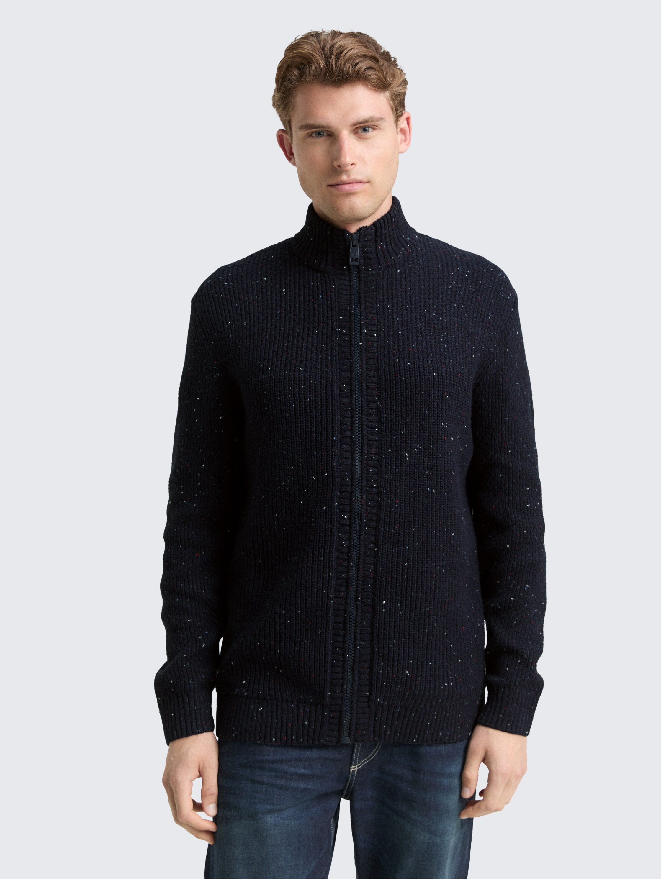 Gebreid vest met structuurmix - navy_melange_multi_neps - 