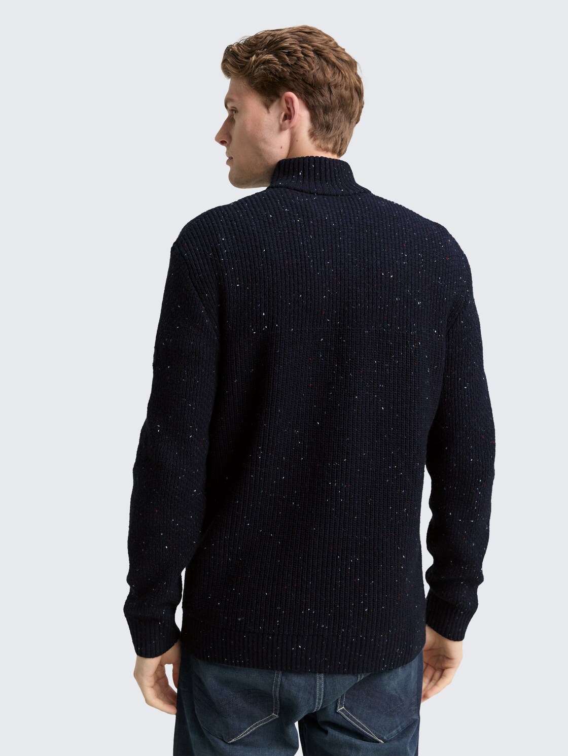 Strickjacke mit Strukturmix - navy melange multi neps
