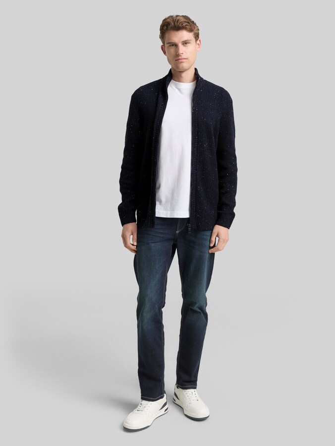 Strickjacke mit Strukturmix von Men, navy melange multi neps