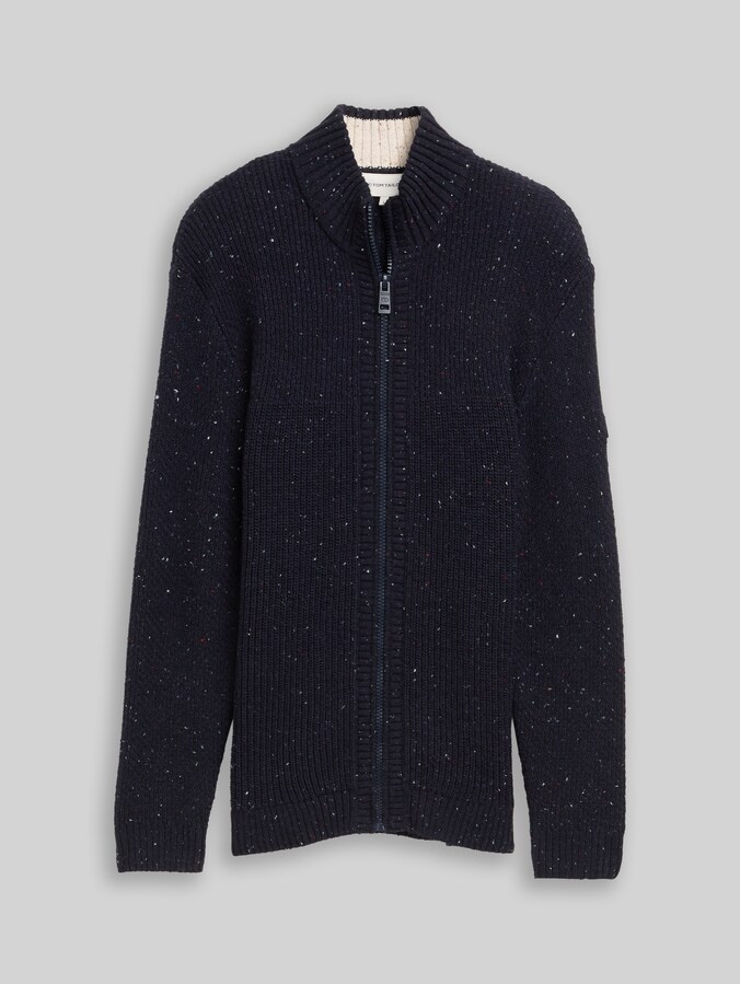 Strickjacke mit Strukturmix von Men, navy melange multi neps