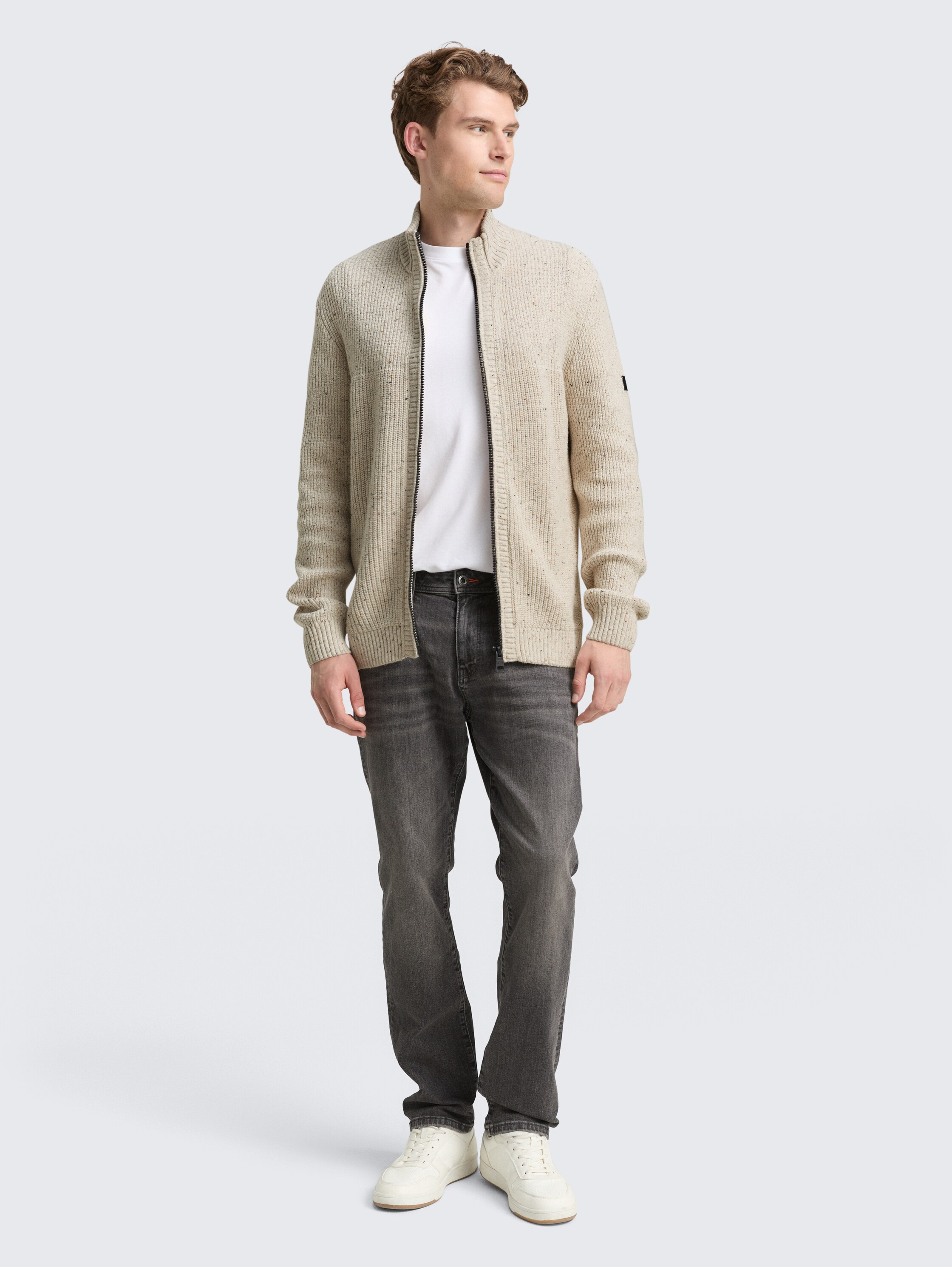 Cardigan with mixed textures - offwhite_melange_multi_neps - 