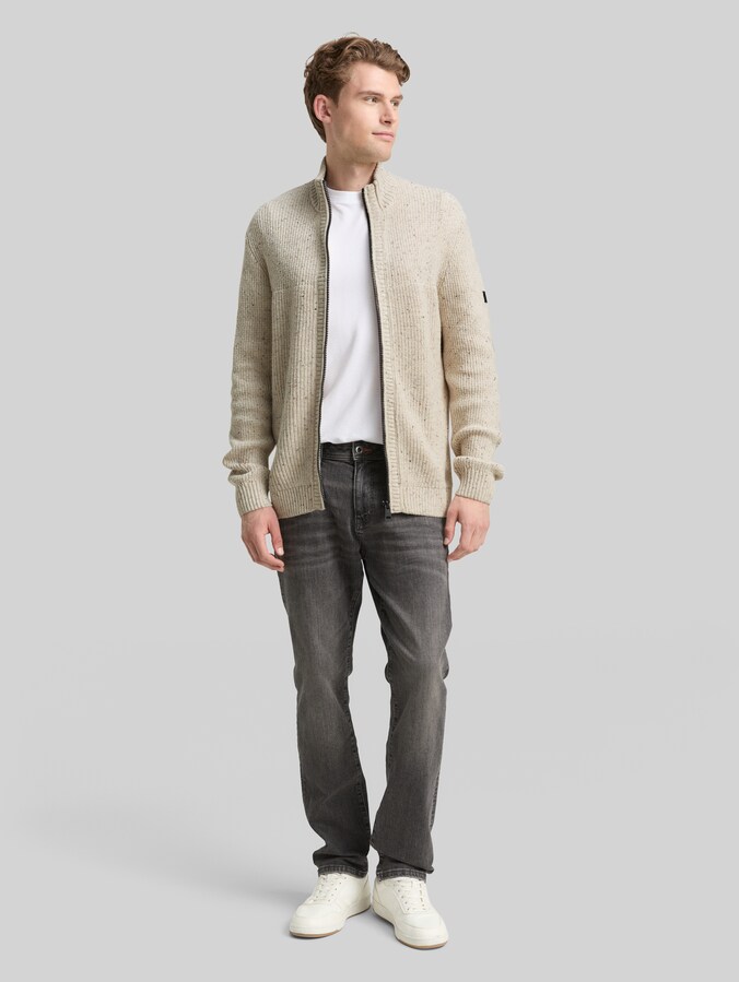 Strickjacke mit Strukturmix von Men, offwhite melange multi neps