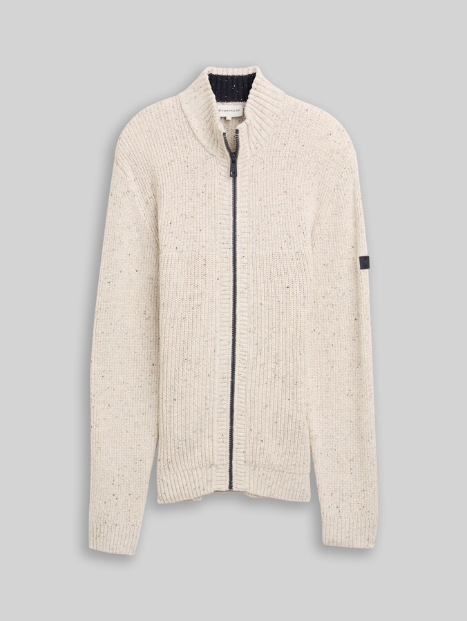 Strickjacke mit Strukturmix von Men, offwhite melange multi neps