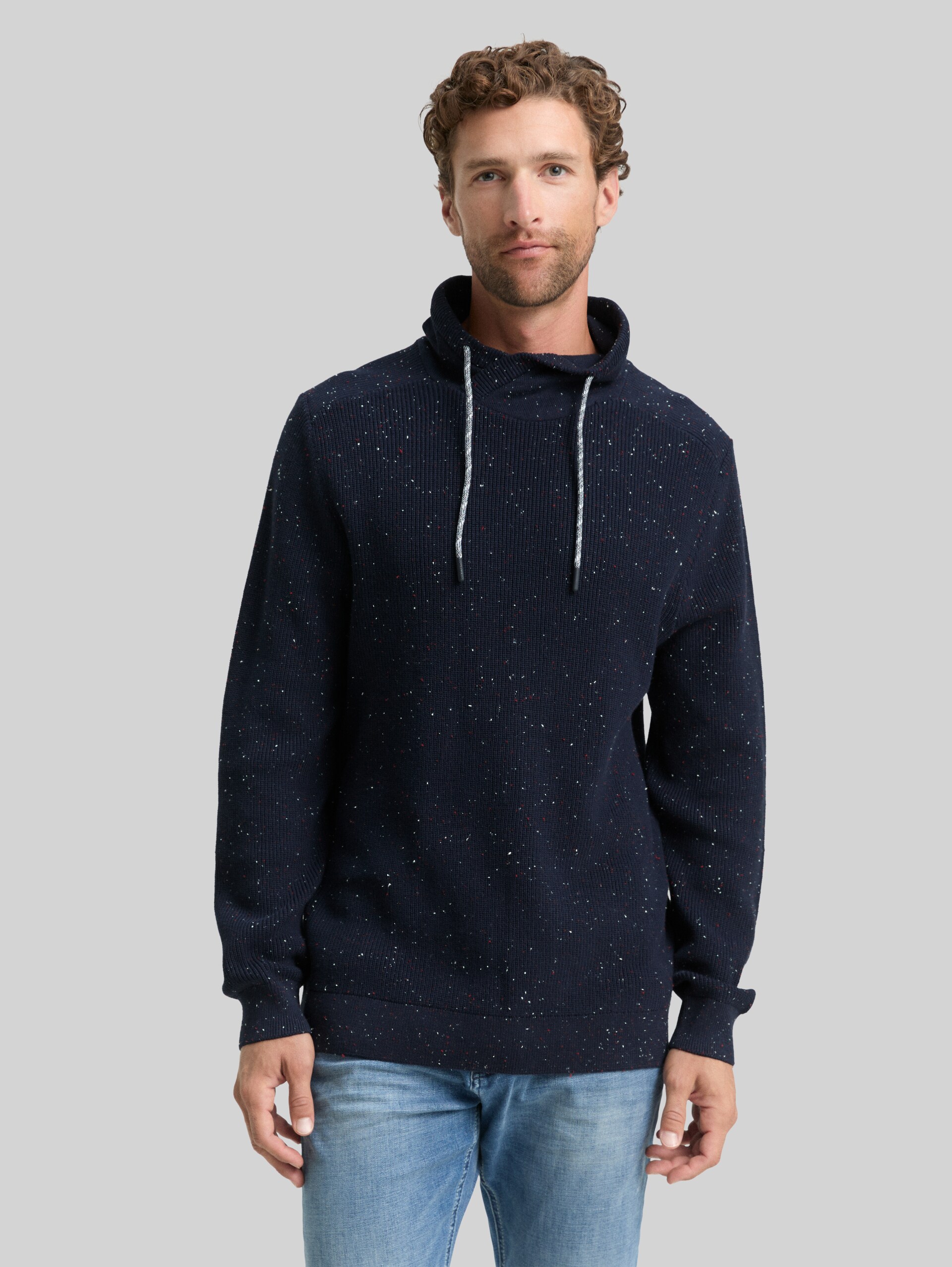 Snood Strickpullover in Melange-Optik - navy melange neps - Ausschnitt Model-Vorderansicht