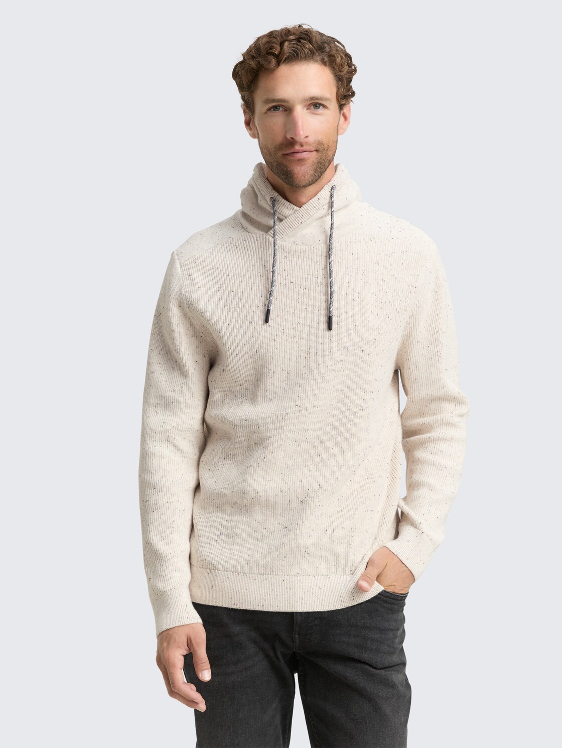 Snood Strickpullover in Melange-Optik - offwhite melange neps - Ausschnitt Model-Vorderansicht