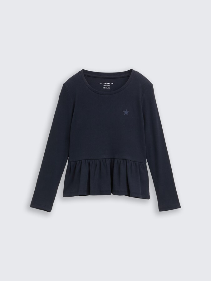 Geribbeld shirt met lange mouwen en borduursel door Mini Girls, sky captain blue