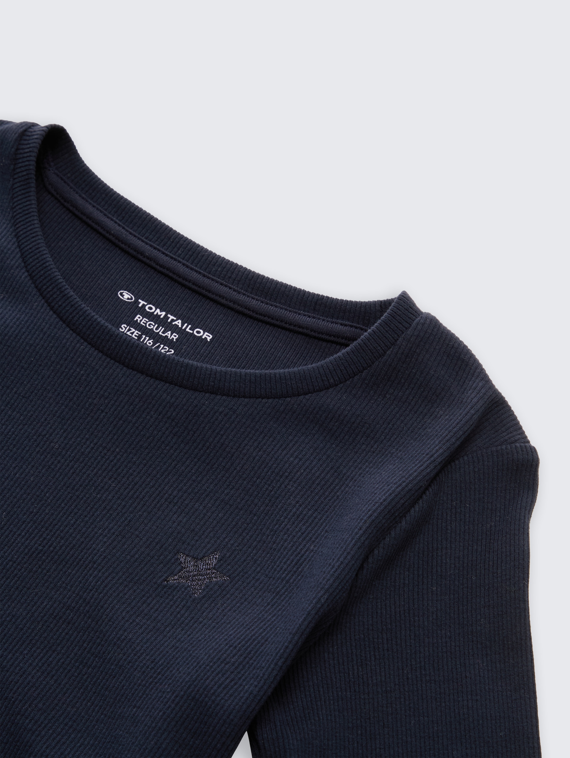 Ripp Langarmshirt mit Stickerei - sky captain blue - Detail-Model-Ansicht