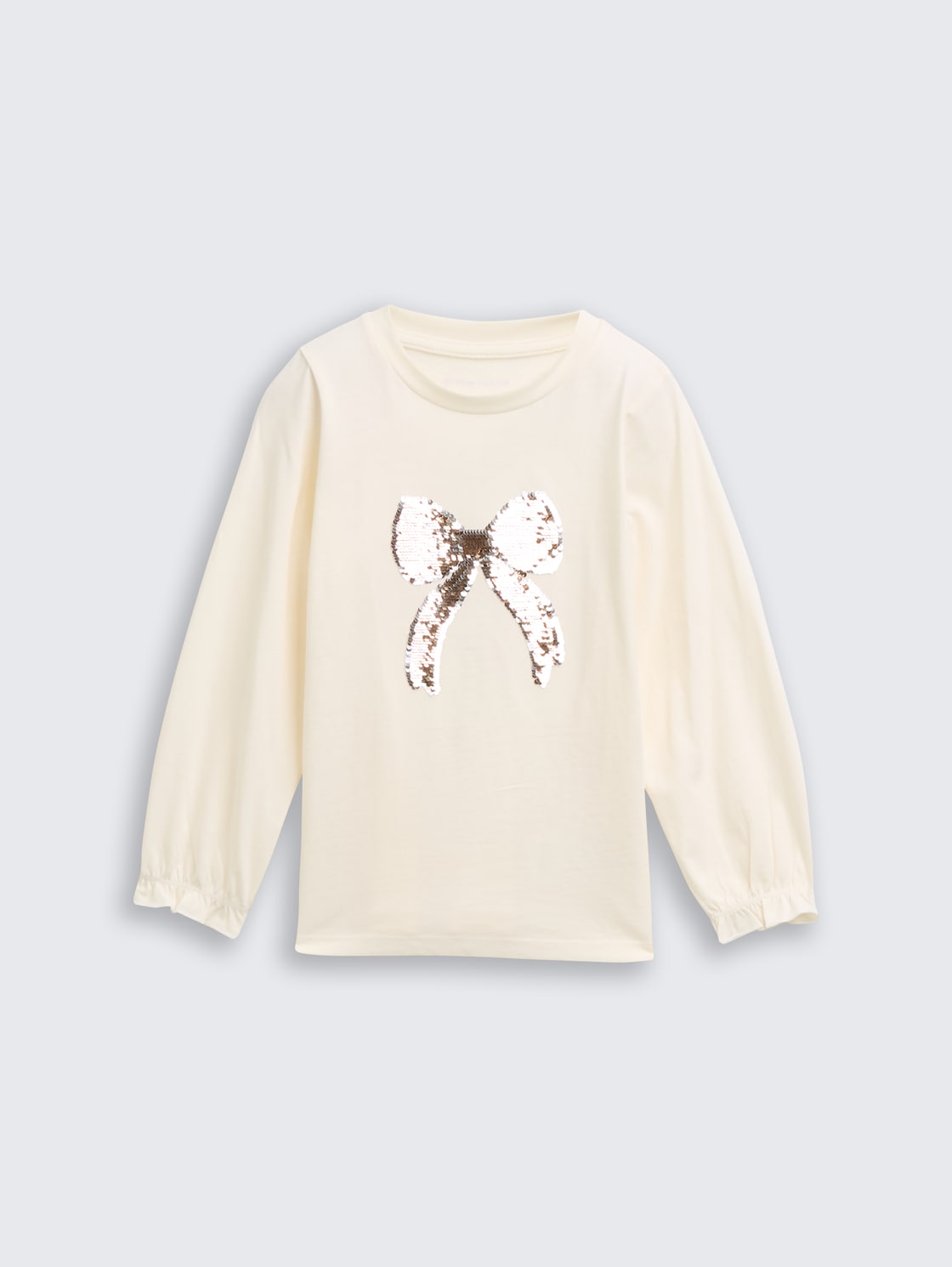 Langarmshirt mit Wendepailletten - Wool White - Vorder-Produkt-Ansicht