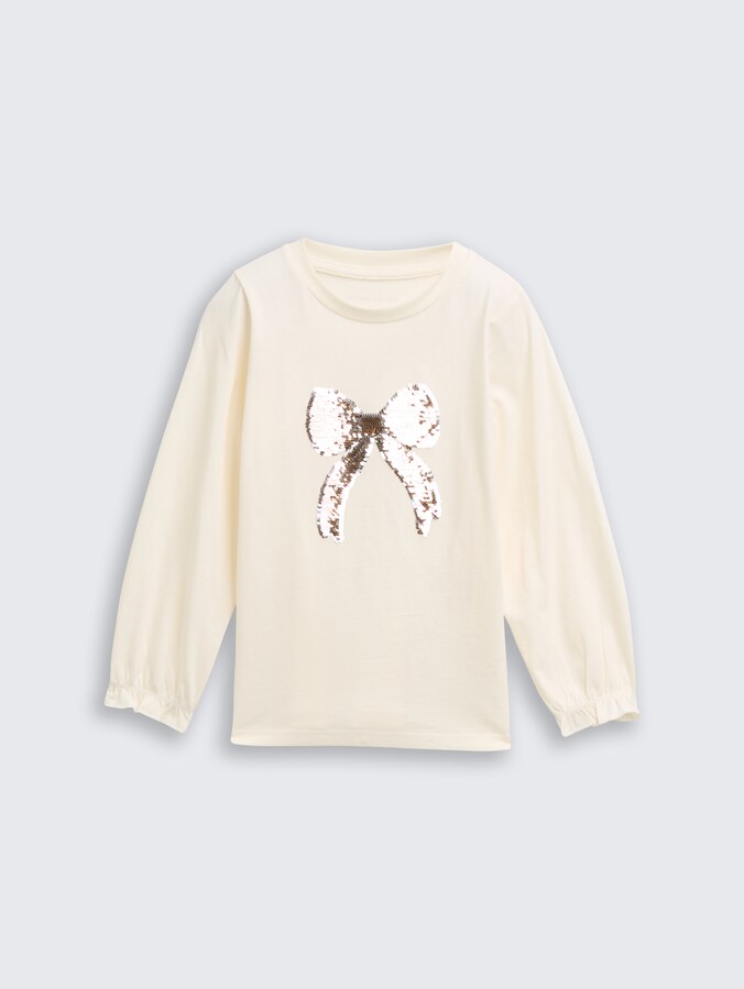 Shirt met lange mouwen en omkeerbare pailletten door Mini Girls, Wool White