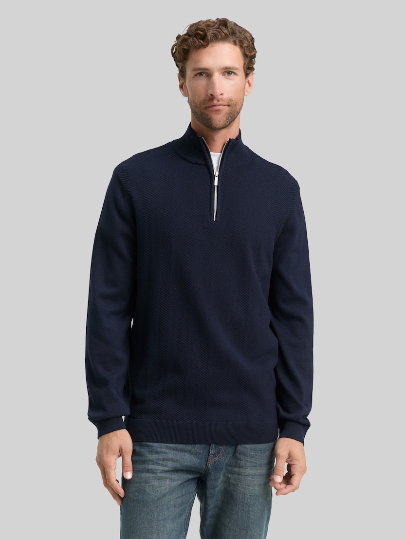 Troyer Strickpullover mit Fischgrät-Struktur von Men, sky captain blue