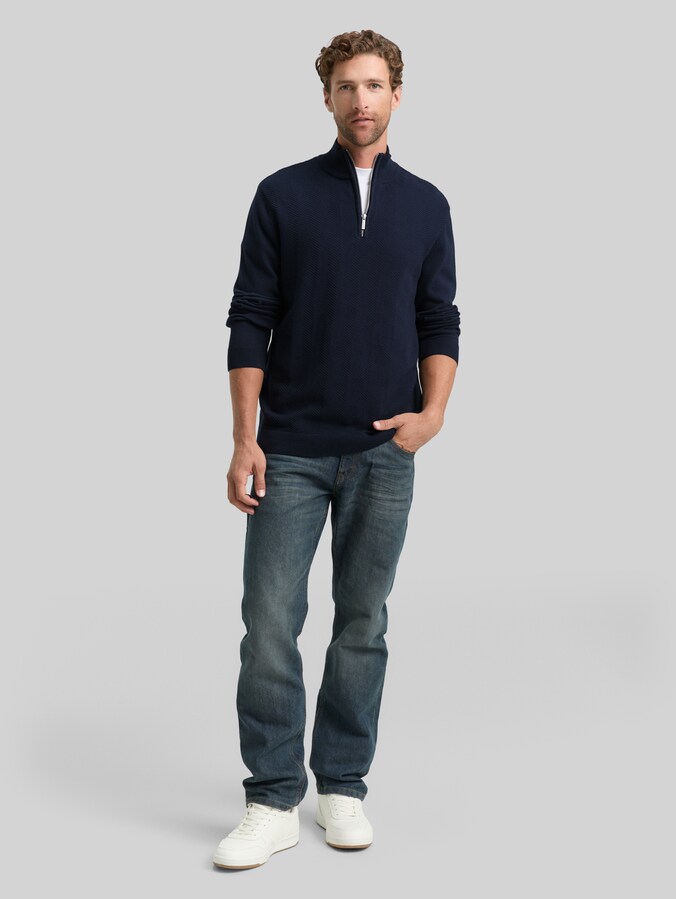 Troyer Strickpullover mit Fischgrät-Struktur von Men, sky captain blue