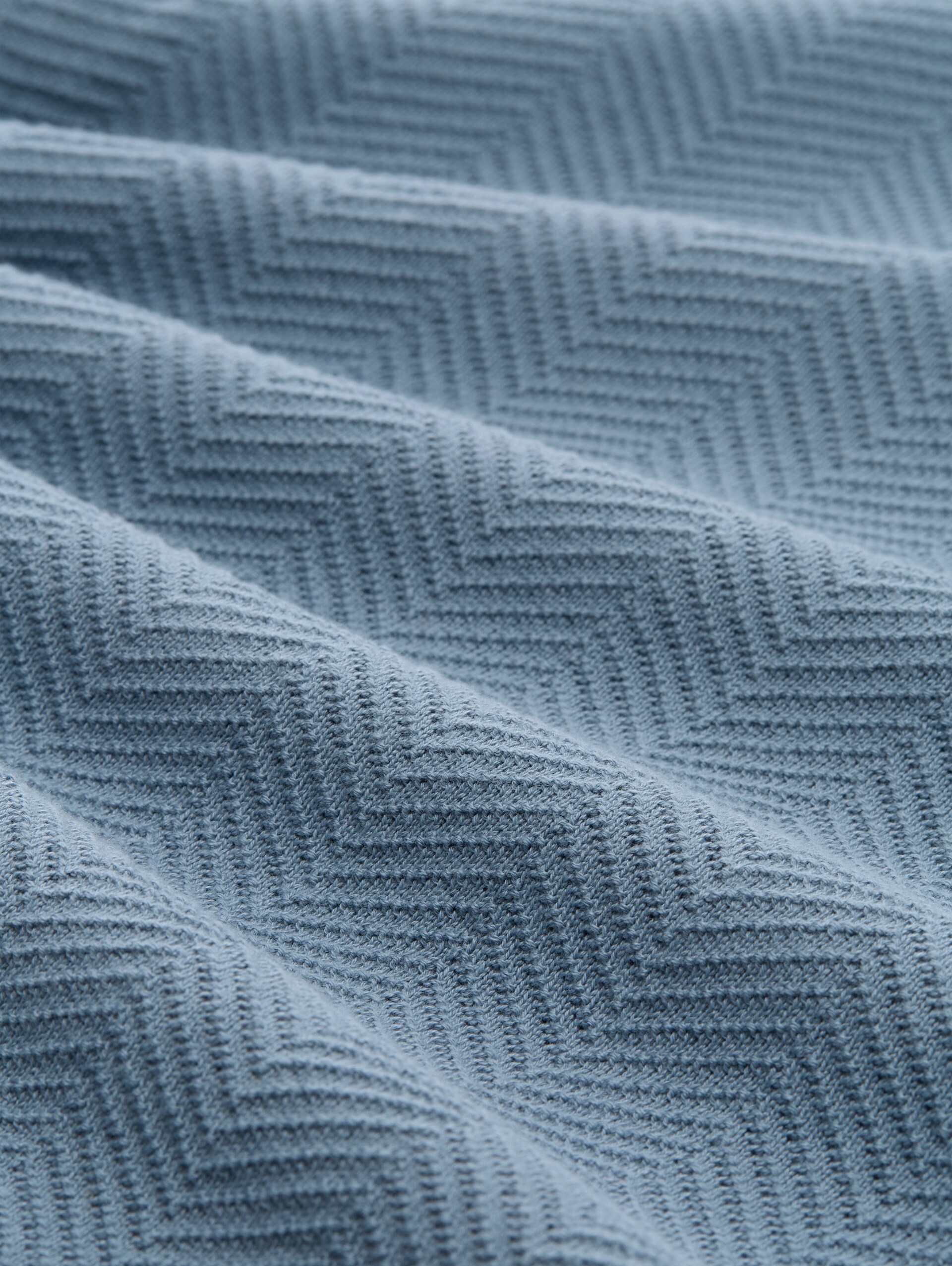 Troyer knit jumper with herringbone texture - faded denim blue - Material view