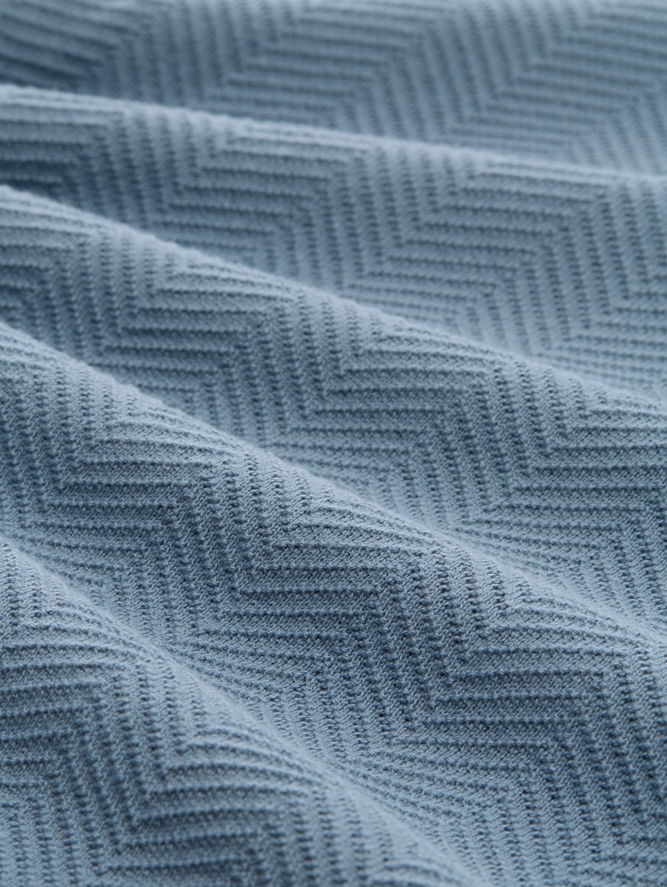 Troyer gebreide trui met visgraatstructuur - faded_denim_blue - 