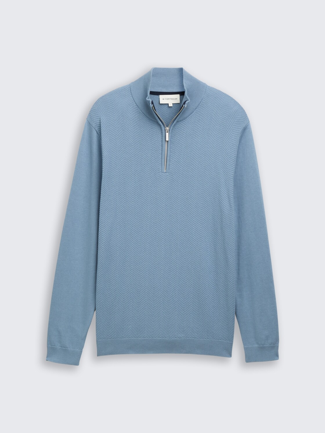 Troyer Strickpullover mit Fischgrät-Struktur - faded denim blue