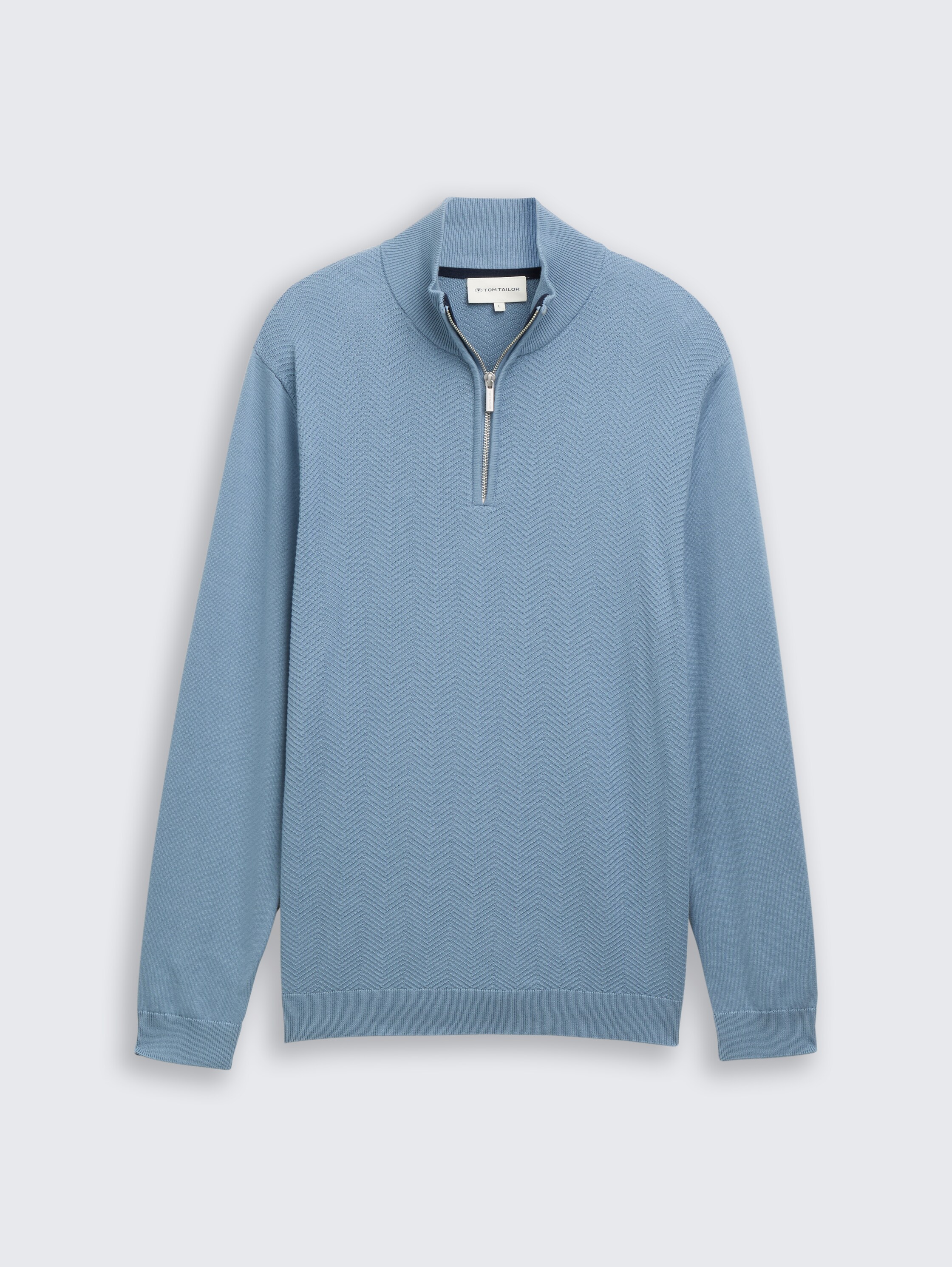 Troyer gebreide trui met visgraatstructuur - faded_denim_blue - 