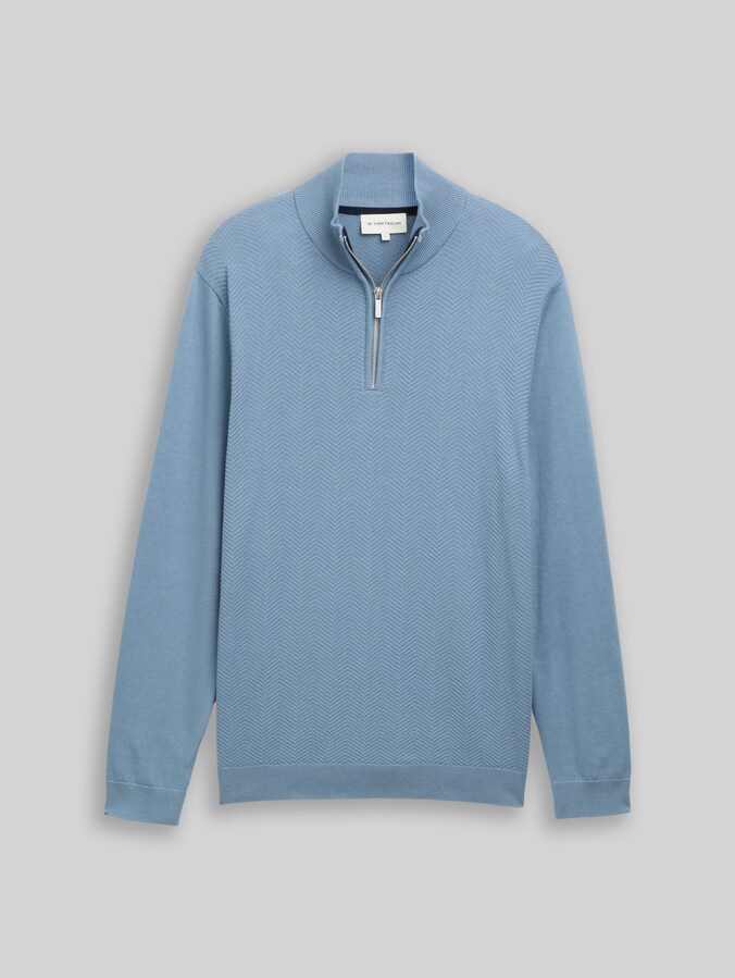 Pull-over Troyer en maille à structure à chevrons par Men, faded denim blue