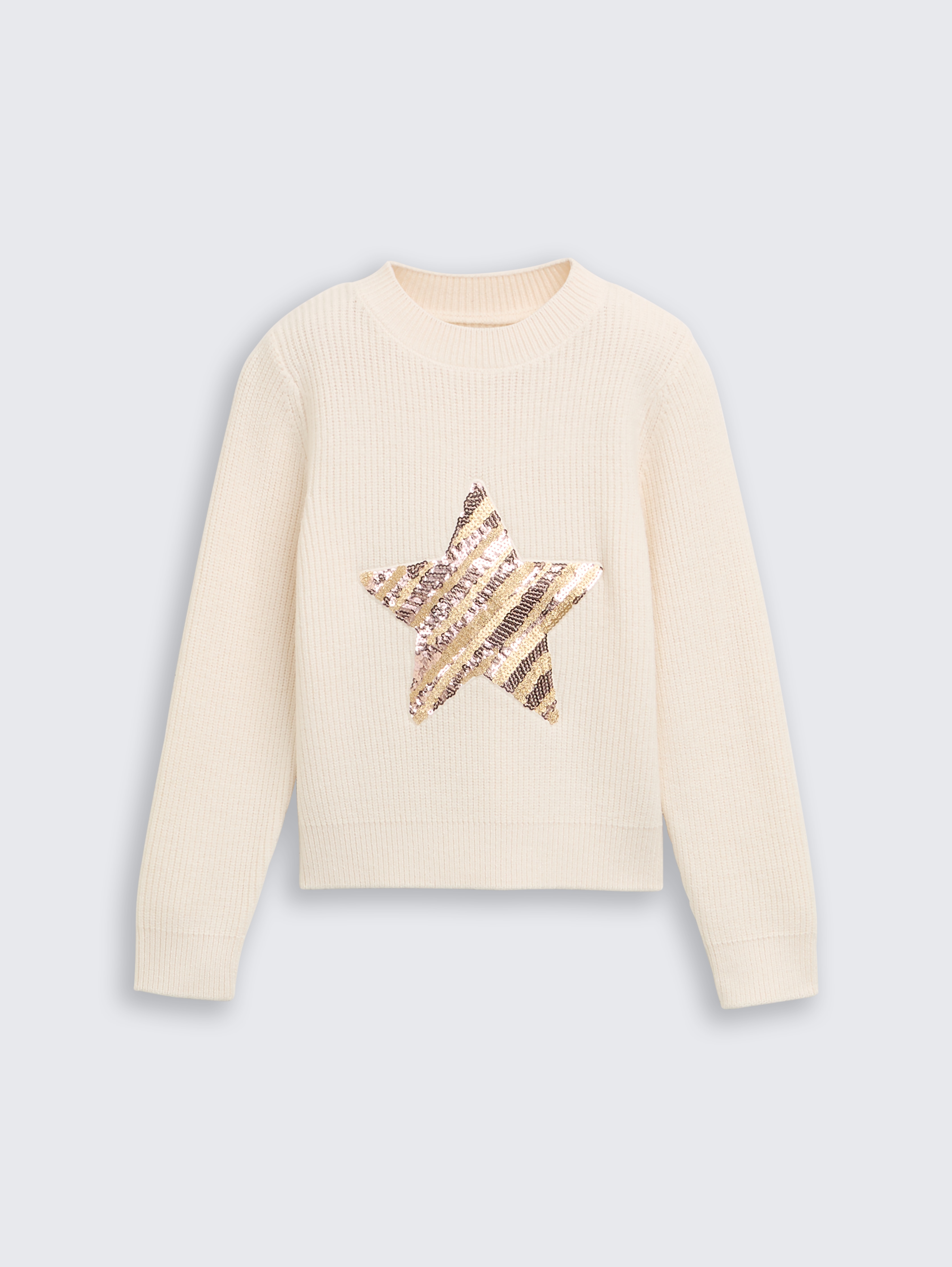 Cropped Strickpullover mit Wendepailletten von Mini Girls, vintage beige