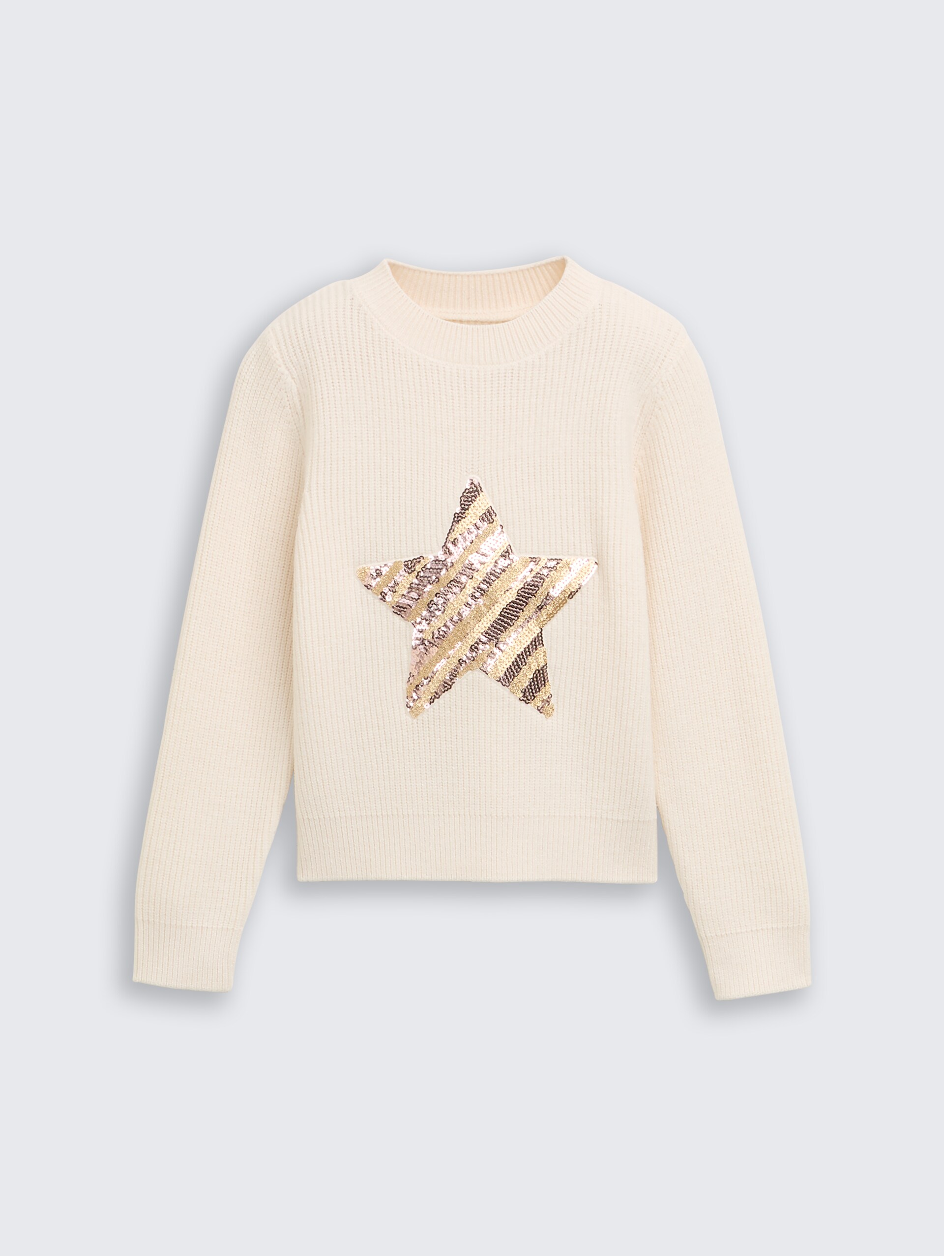 Cropped Strickpullover mit Wendepailletten - vintage beige