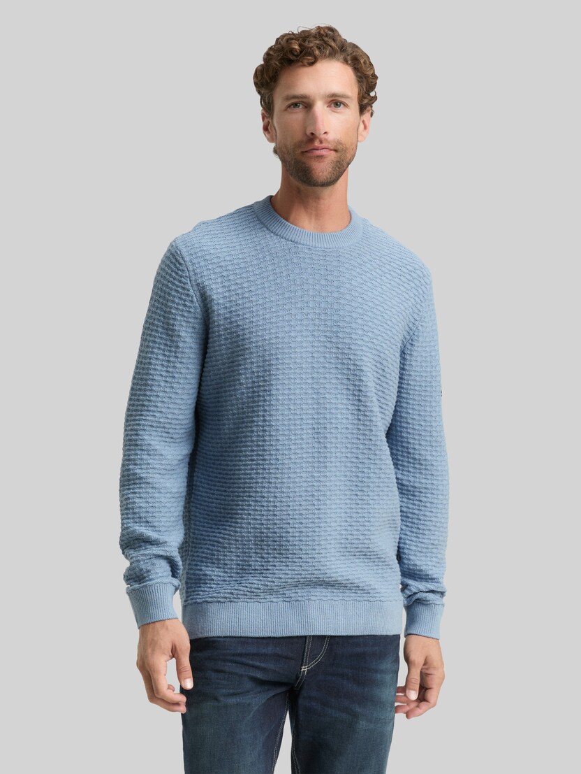 Strickpullover mit Rundhalsausschnitt von Men, faded denim blue