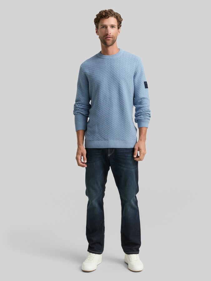 Strickpullover mit Rundhalsausschnitt von Men, faded denim blue