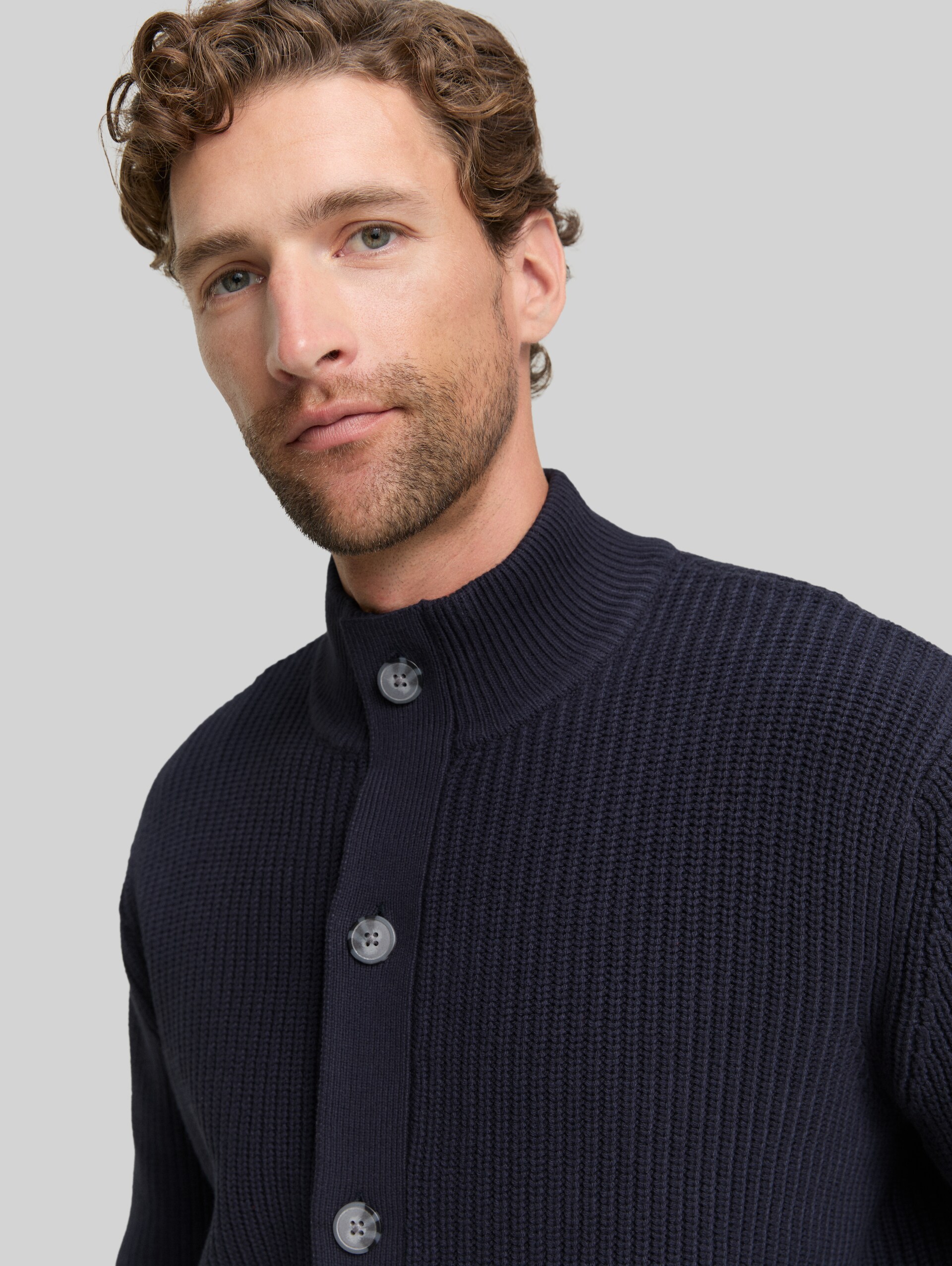 Cardigan with button placket - sky captain blue - Detail model view